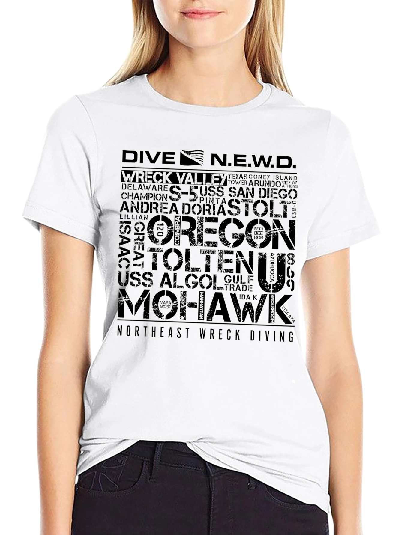 Black DIVE N.E.W.D. Dive Site Word Art T-Shirt view 9