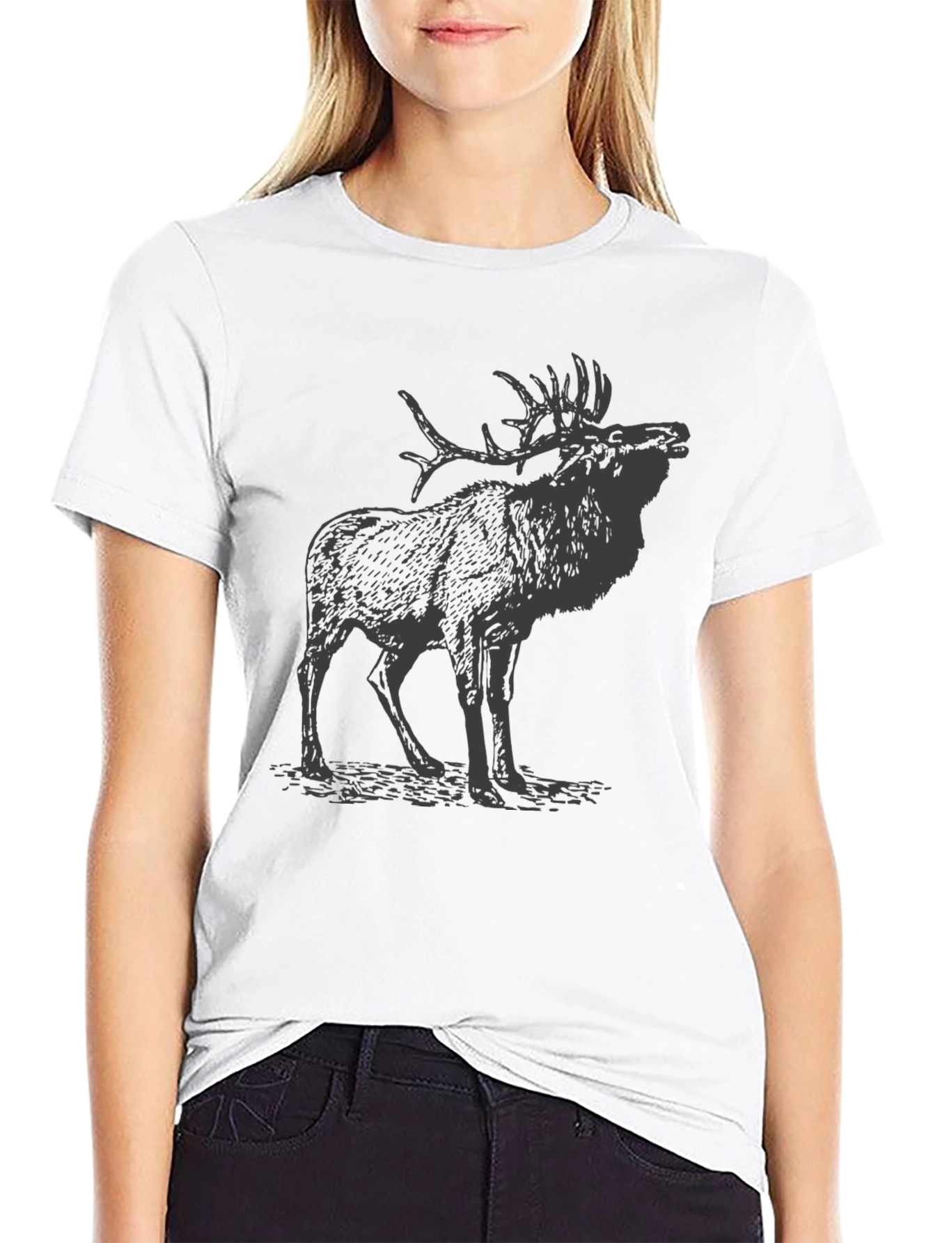 Black Black T-Shirt with Elk Print view 9