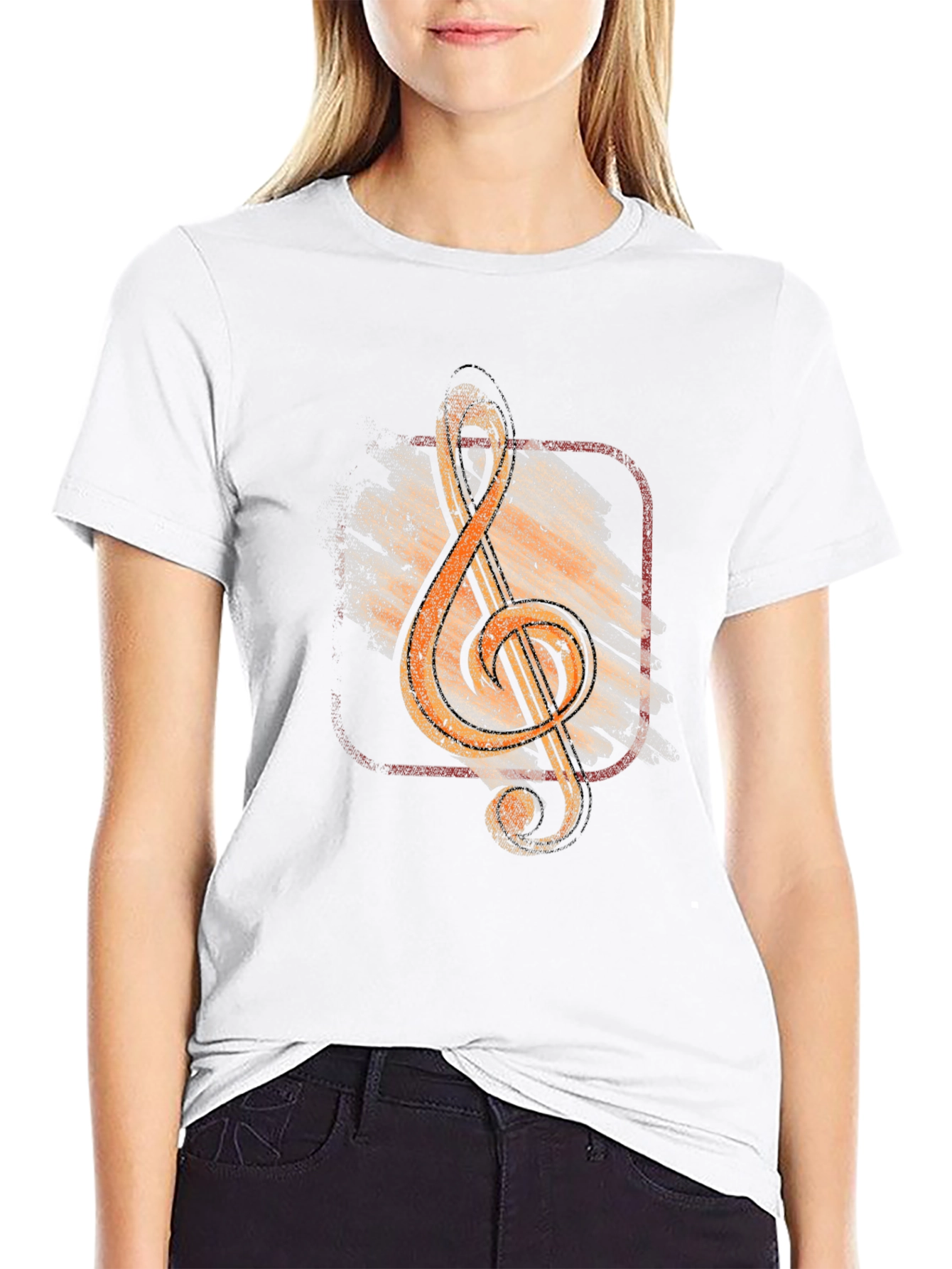 Black Vintage Music Treble Clef Graphic T-Shirt view 9