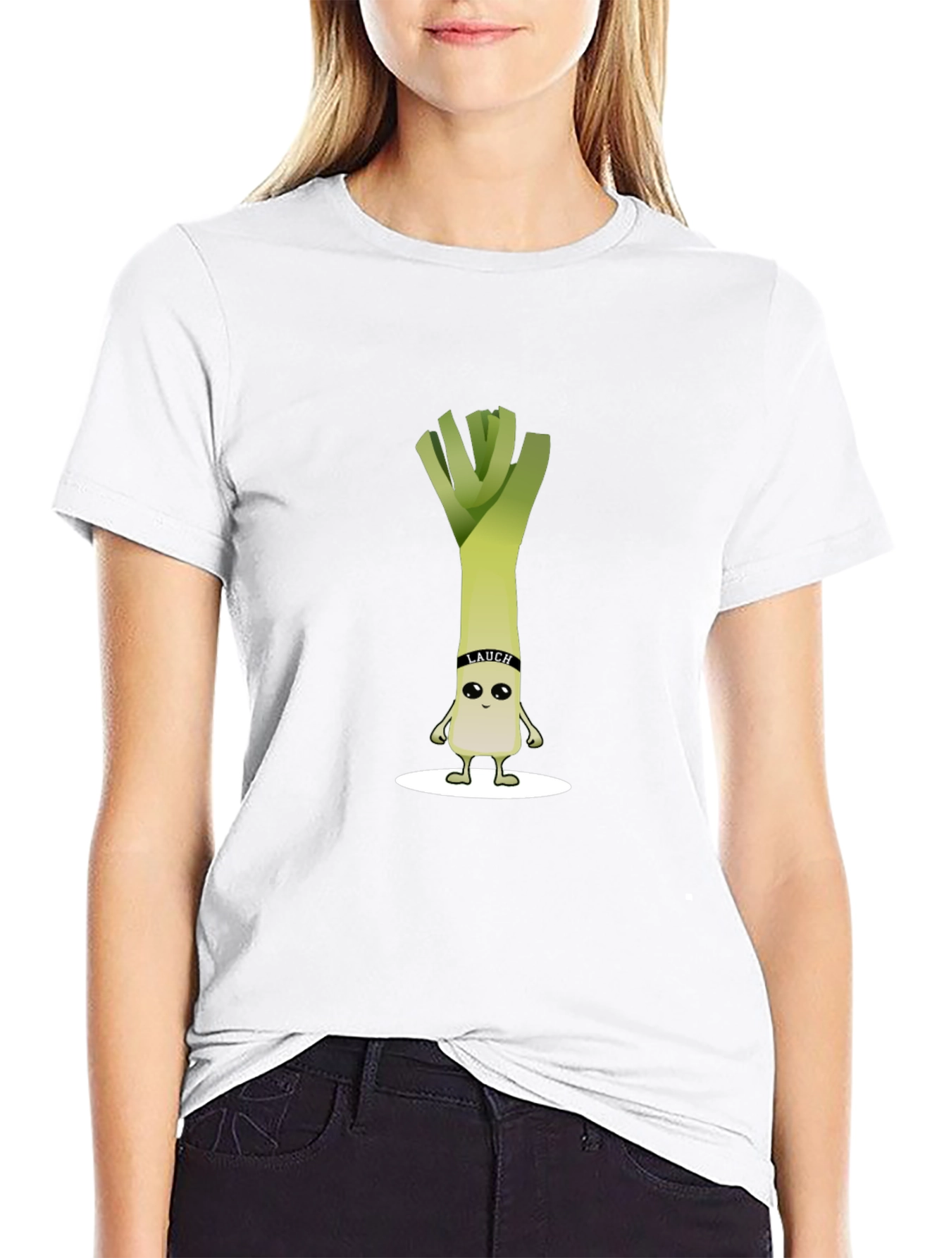 Black Funny Leek Cartoon Black T-Shirt view 9