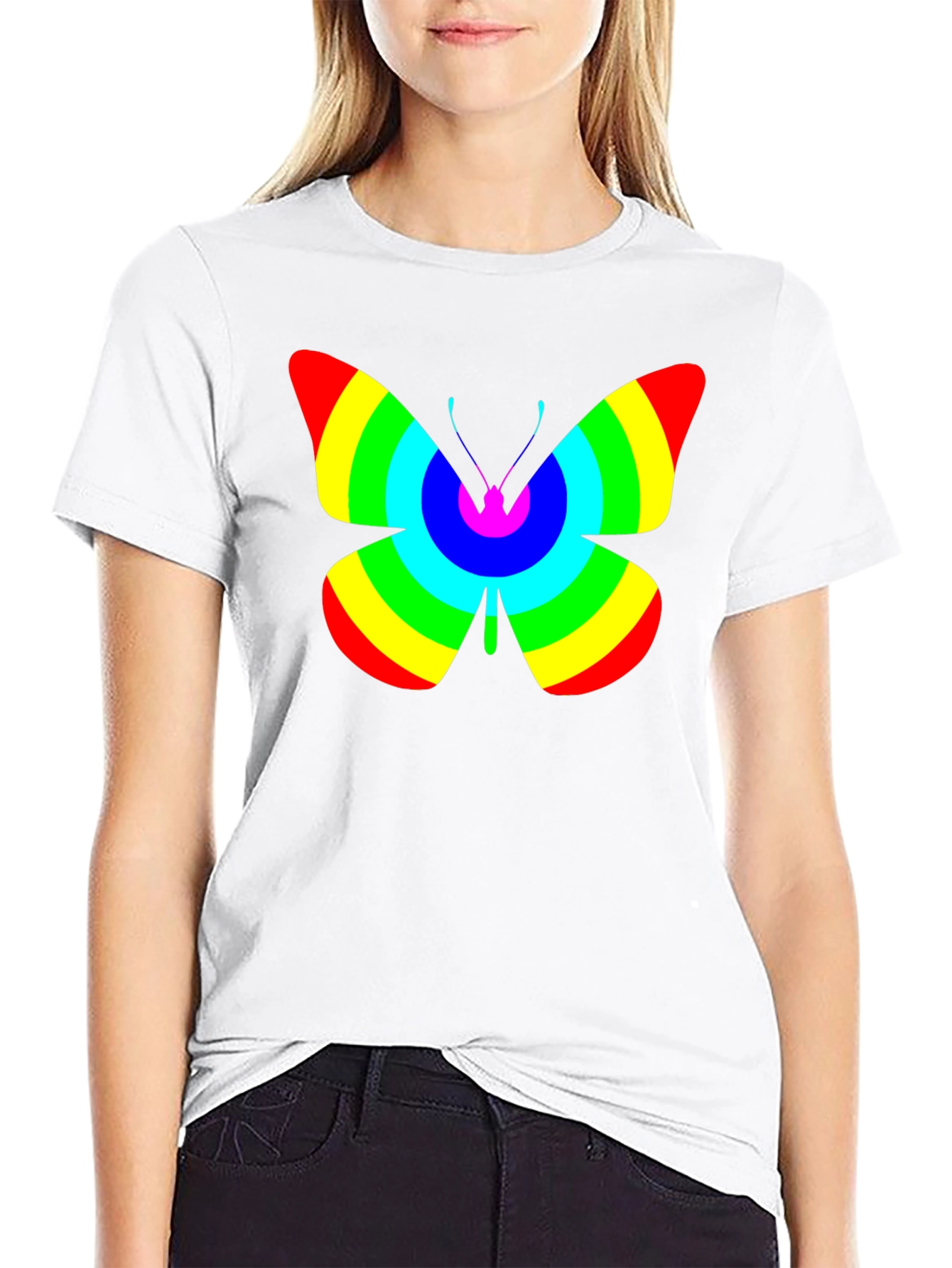 Black Rainbow Butterfly Graphic Black T-Shirt view 9