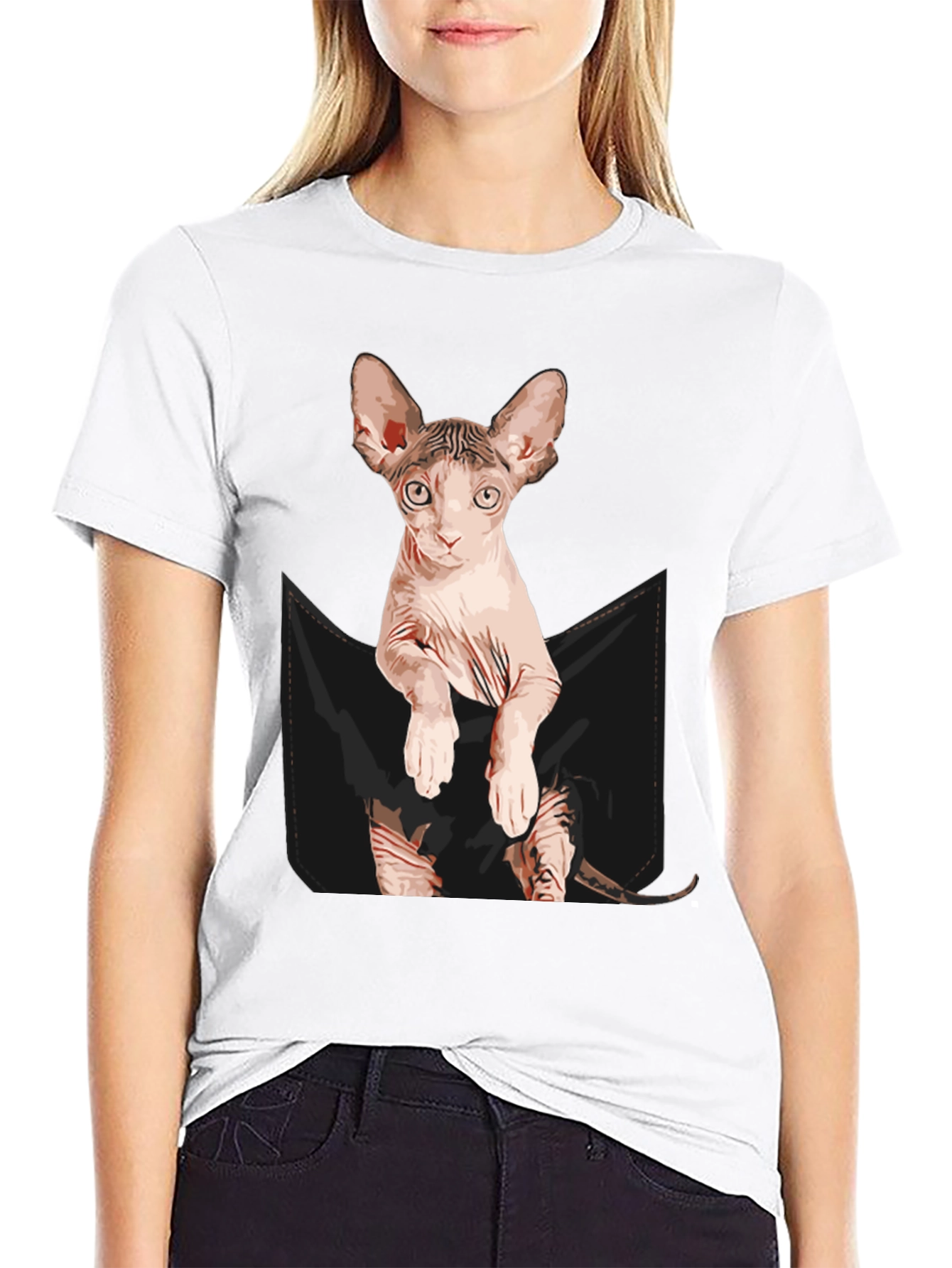 Black Sphynx Cat Pocket T-Shirt - Quirky Graphic Tee view 9