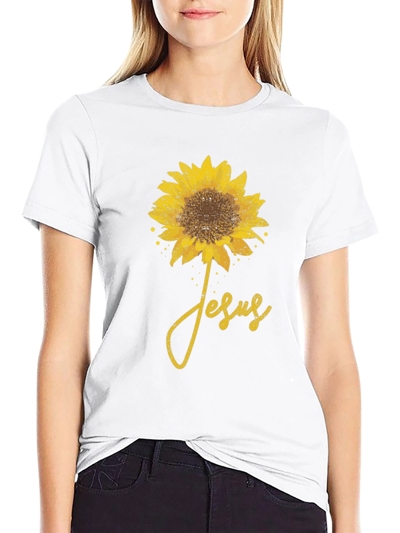 Black Sunflower Jesus Graphic T-Shirt view 9
