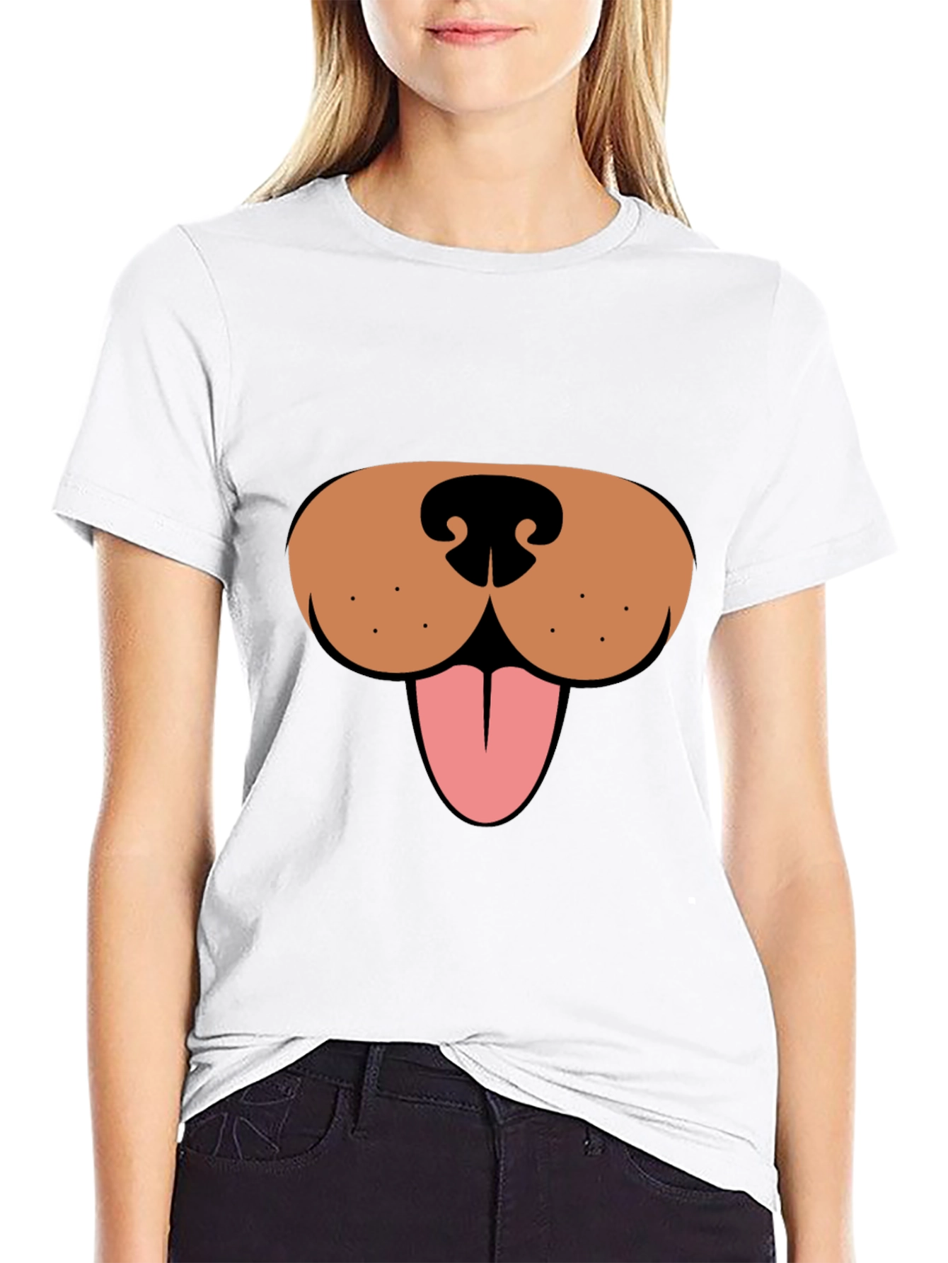 Black Funny Dog Face Graphic Tee - Black Casual T-Shirt view 9