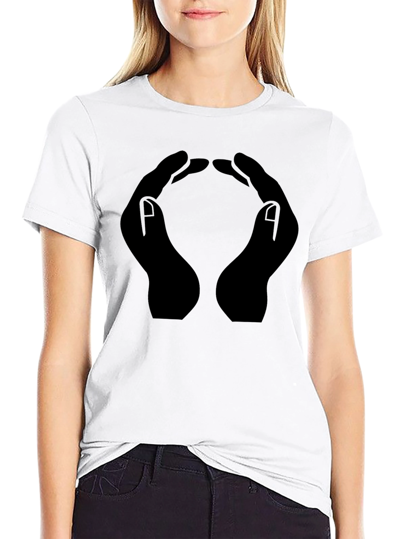 Hands Forming Circle Graphic T-Shirt - Black - 9