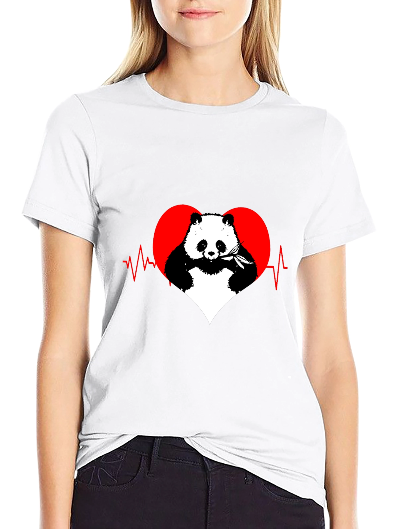 Black Panda Heartbeat Graphic Tee - Men's Black T-Shirt view 9