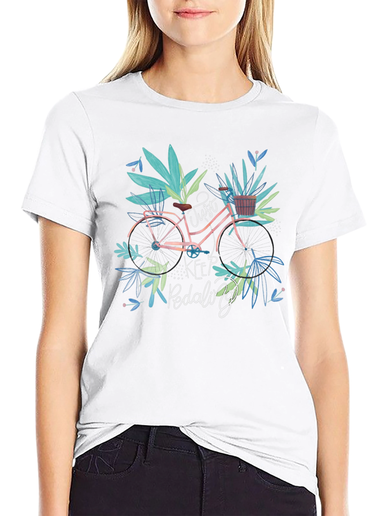 Black Just Keep Pedaling Bicycle Graphic Tee view 9