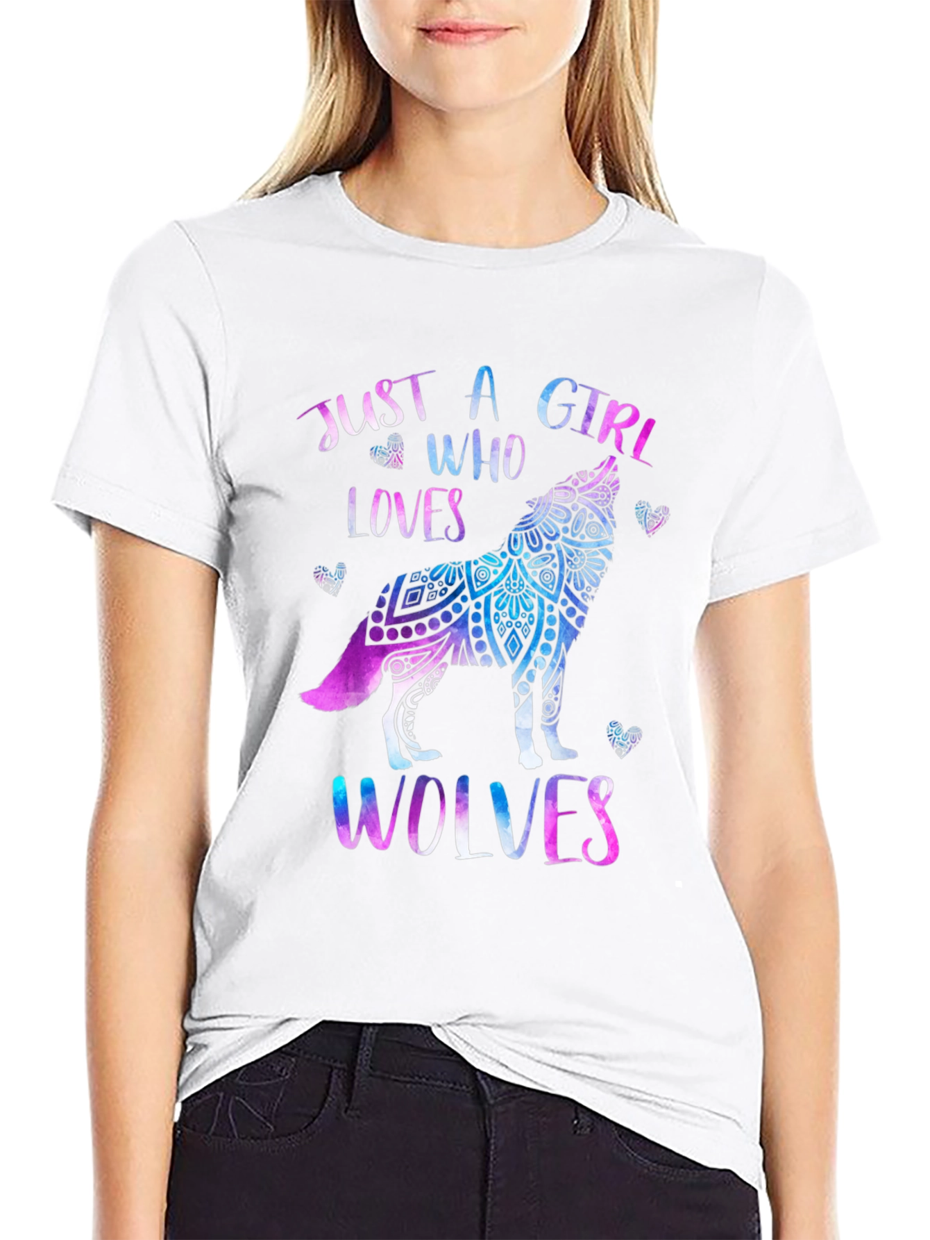 Black Just A Girl Who Loves Wolves T-Shirt view 9