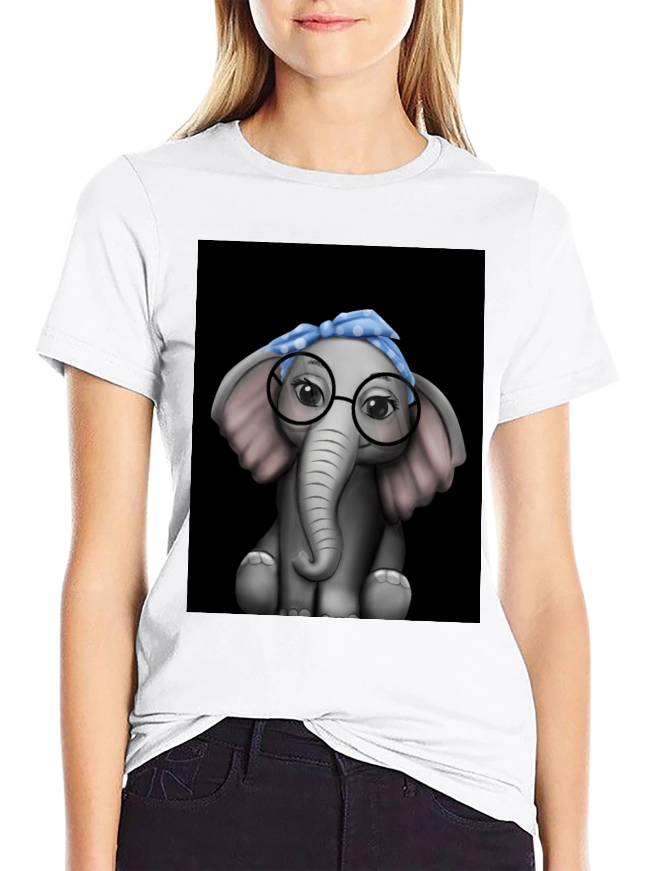 Black Elephant with Glasses Graphic Tee - Black T-Shirt view 9