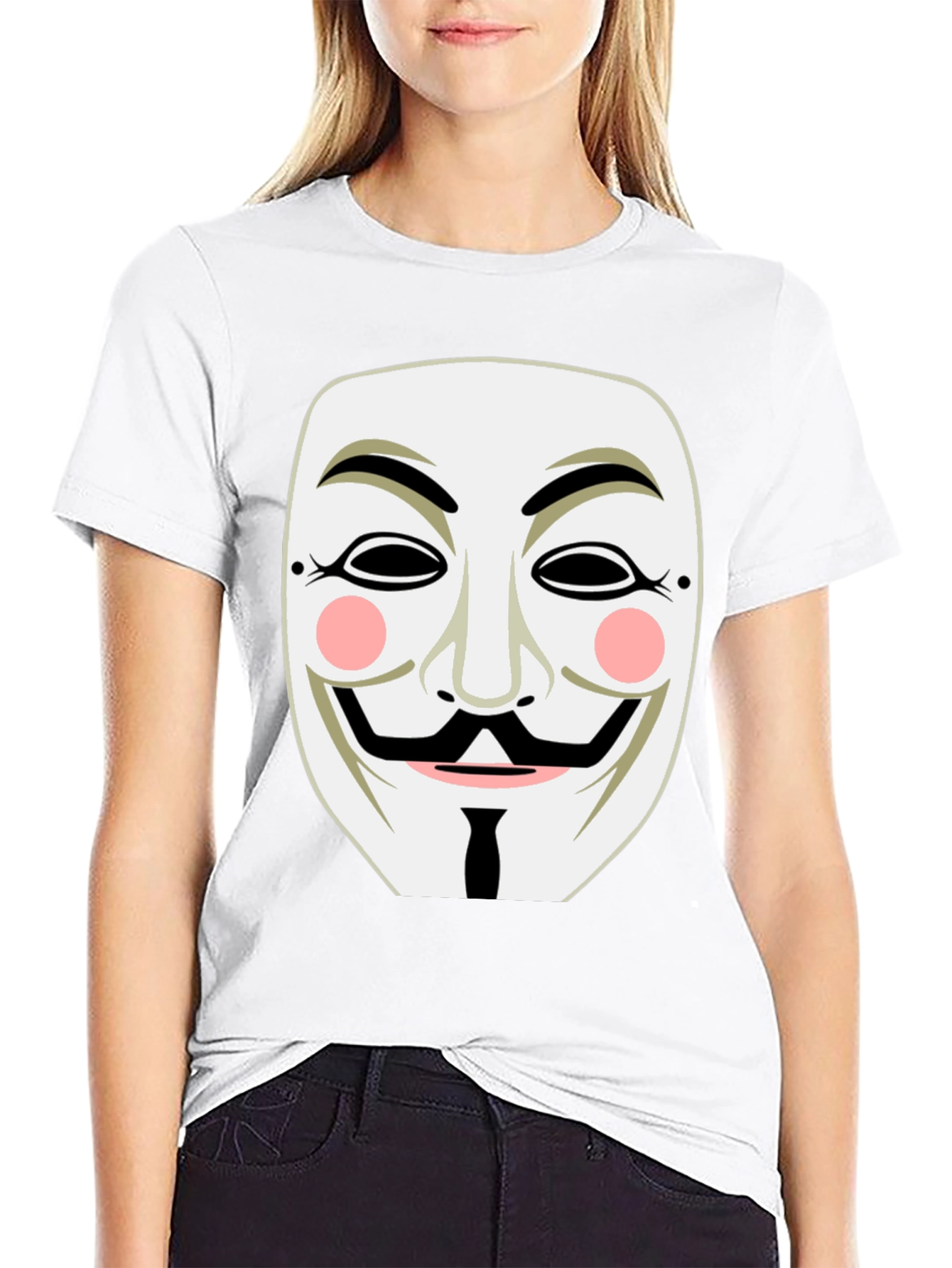Black Anonymous Mask Graphic Tee - Black Cotton T-Shirt view 9