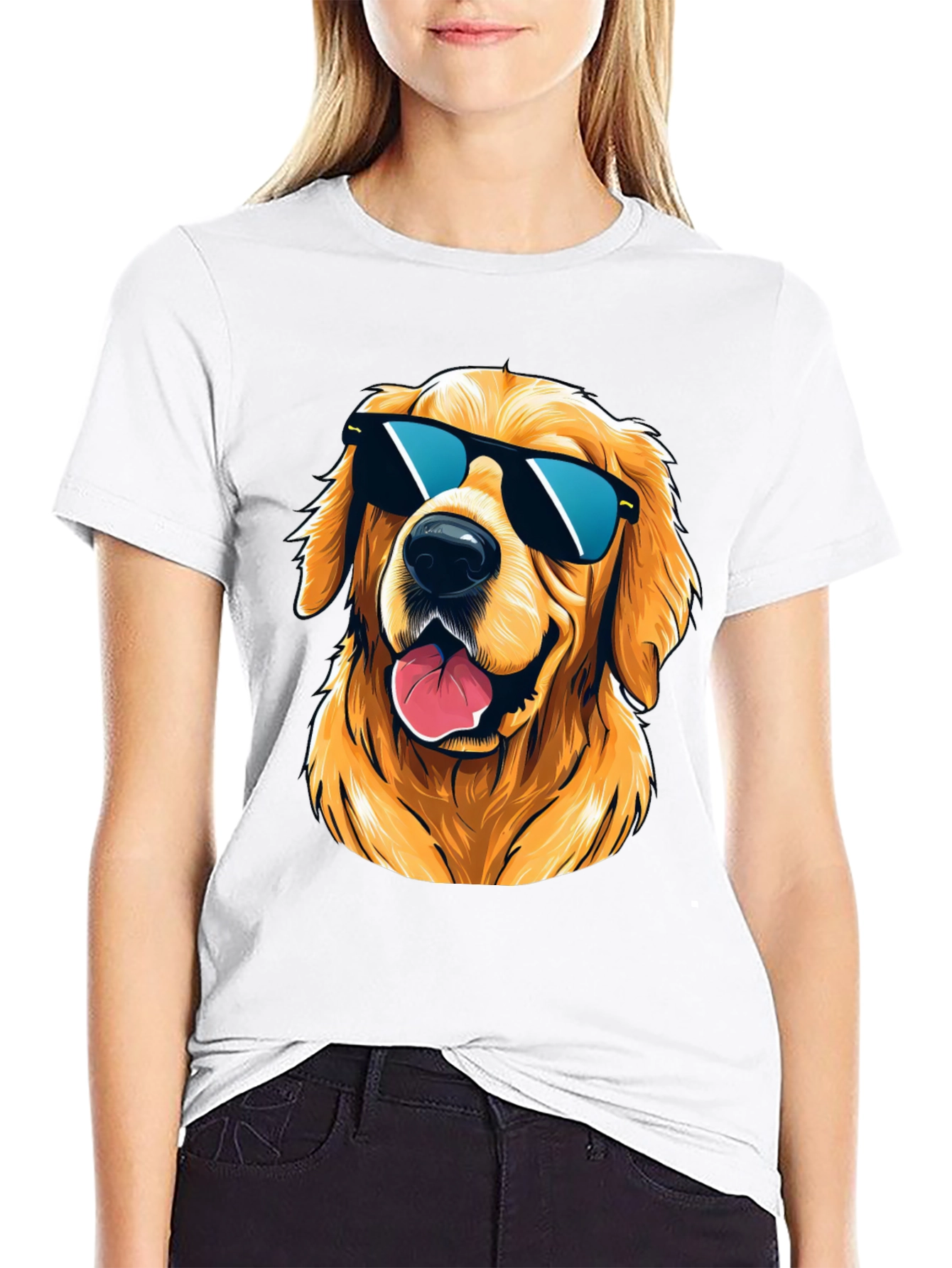 Black Cool Golden Retriever Sunglasses T-Shirt view 9