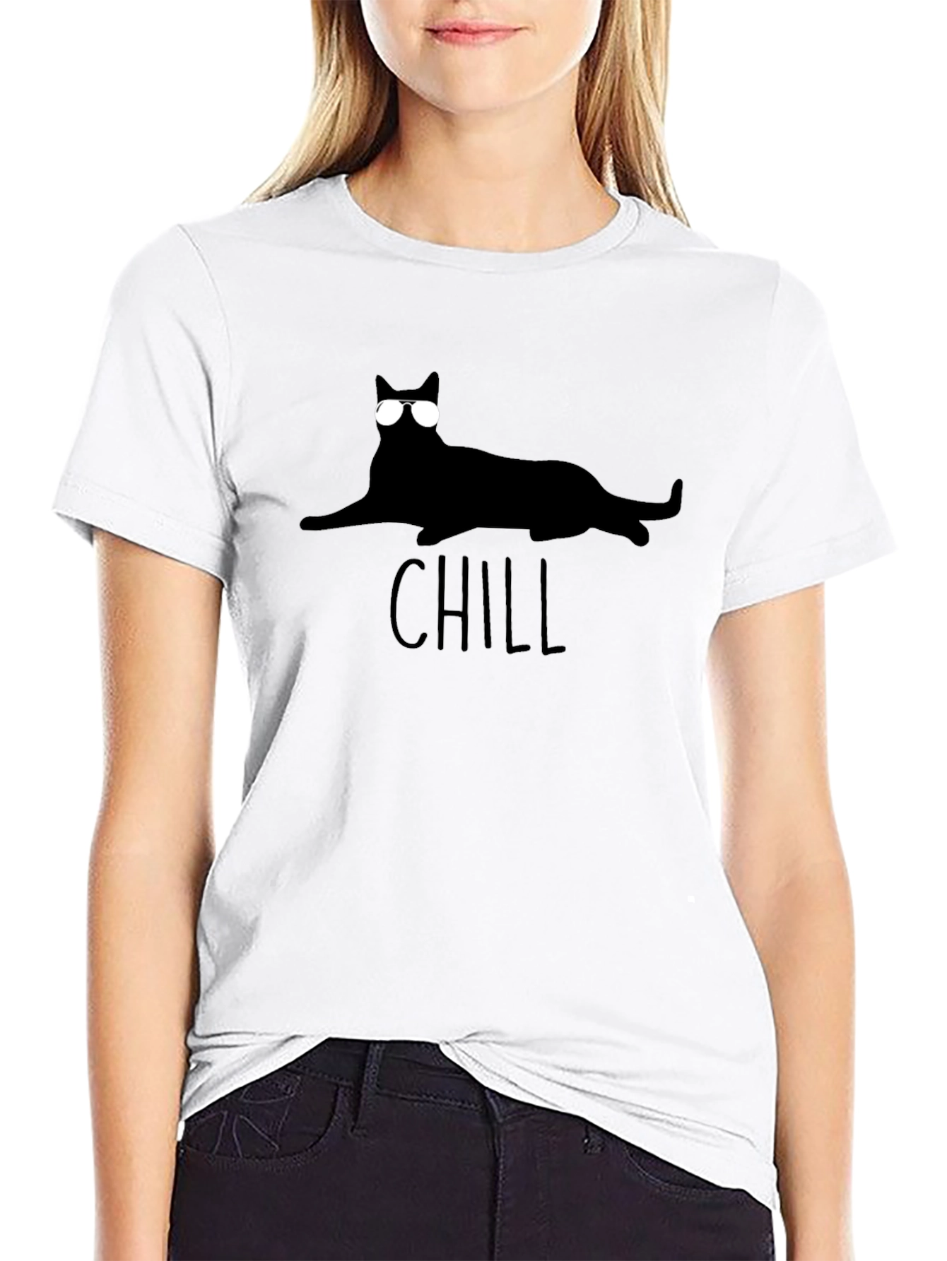 Black Chill Cat Tee - Cool Cat in Shades Black T-Shirt view 9