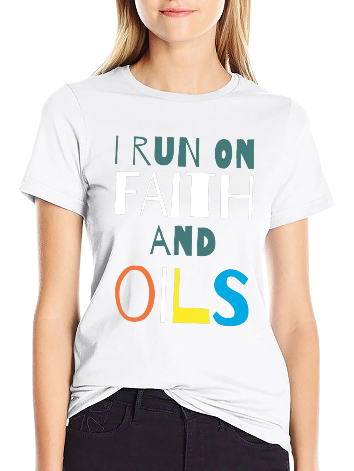Black I Run on Faith and Oils T-Shirt view 9
