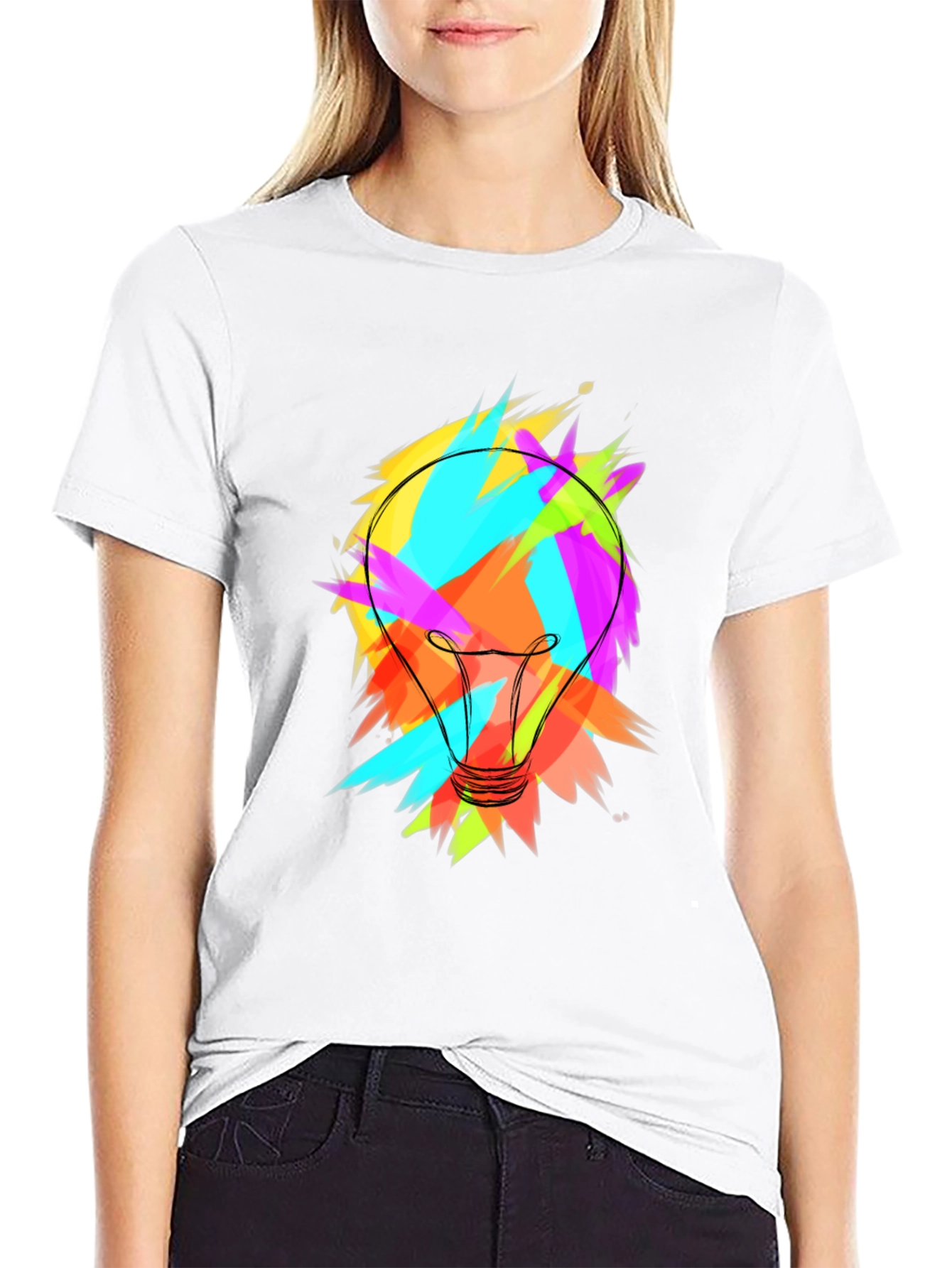 Black Colorful Lightbulb Graphic Tee - Soft Cotton Blend view 9