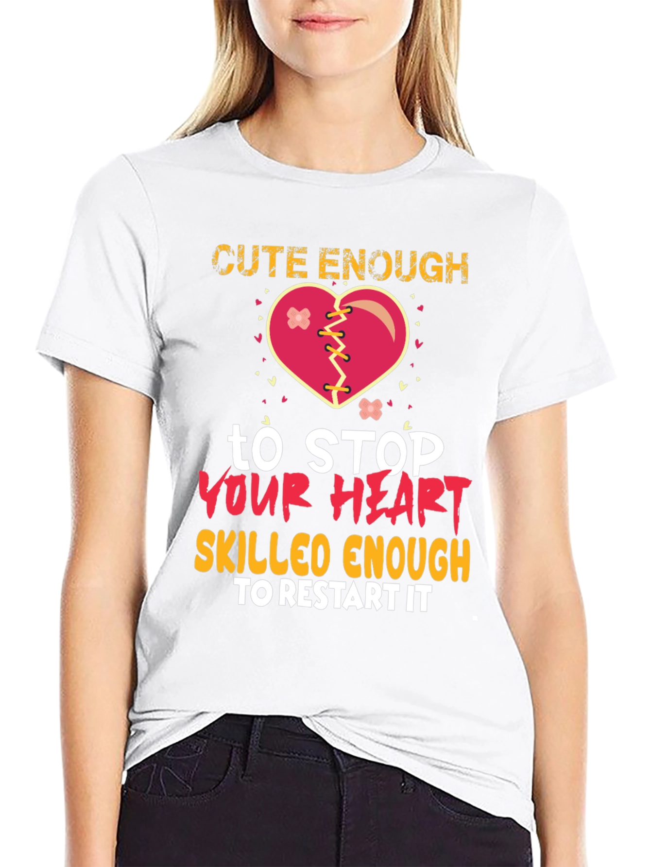 Black Cute Enough to Stop Your Heart Graphic T-Shirt view 9