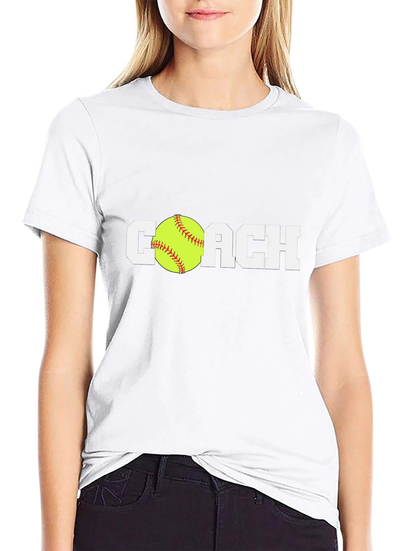 Black Softball Coach T-Shirt - Black Cotton Tee view 9