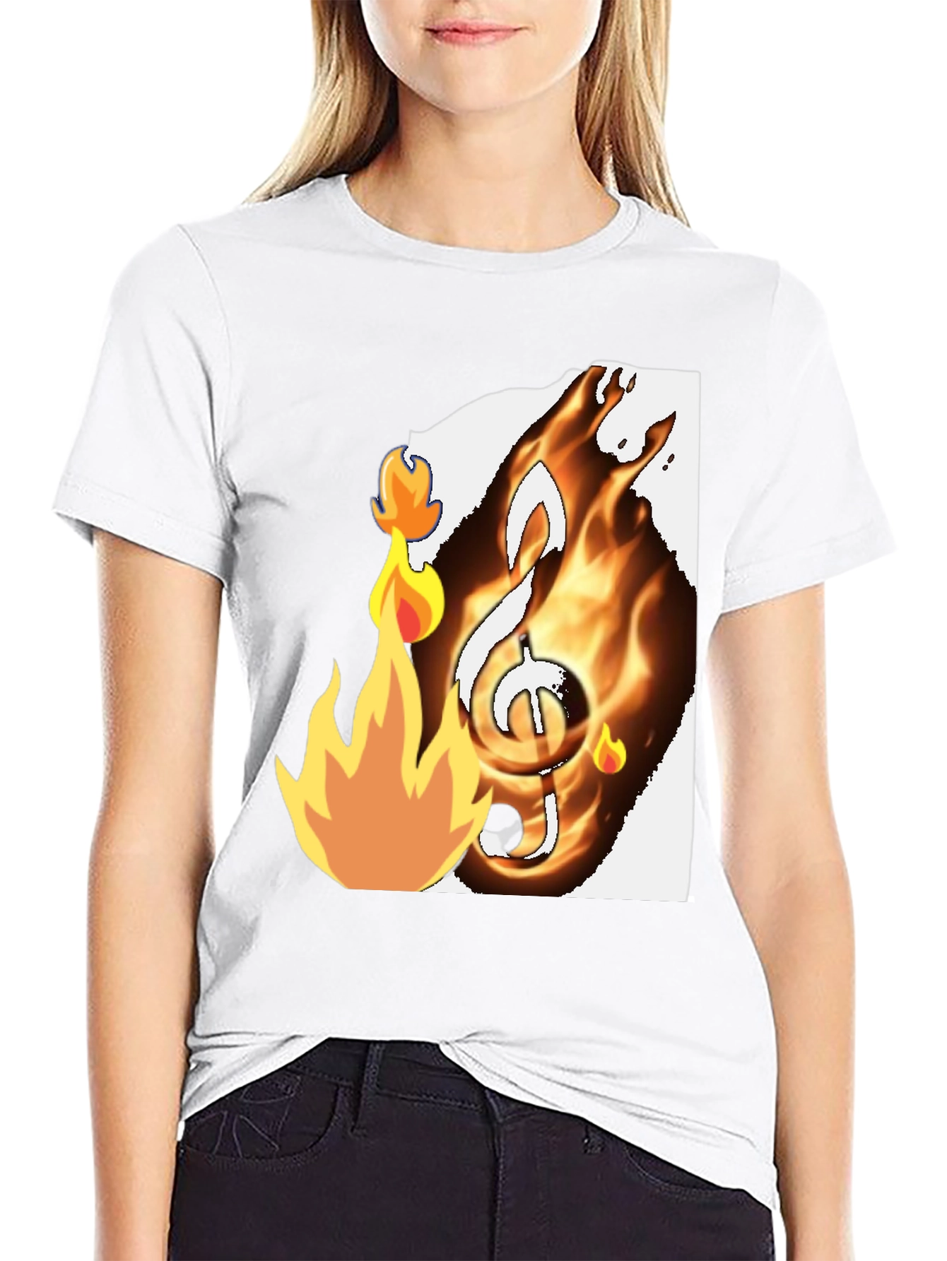 Black Fiery Music Note Graphic T-Shirt - Black view 9