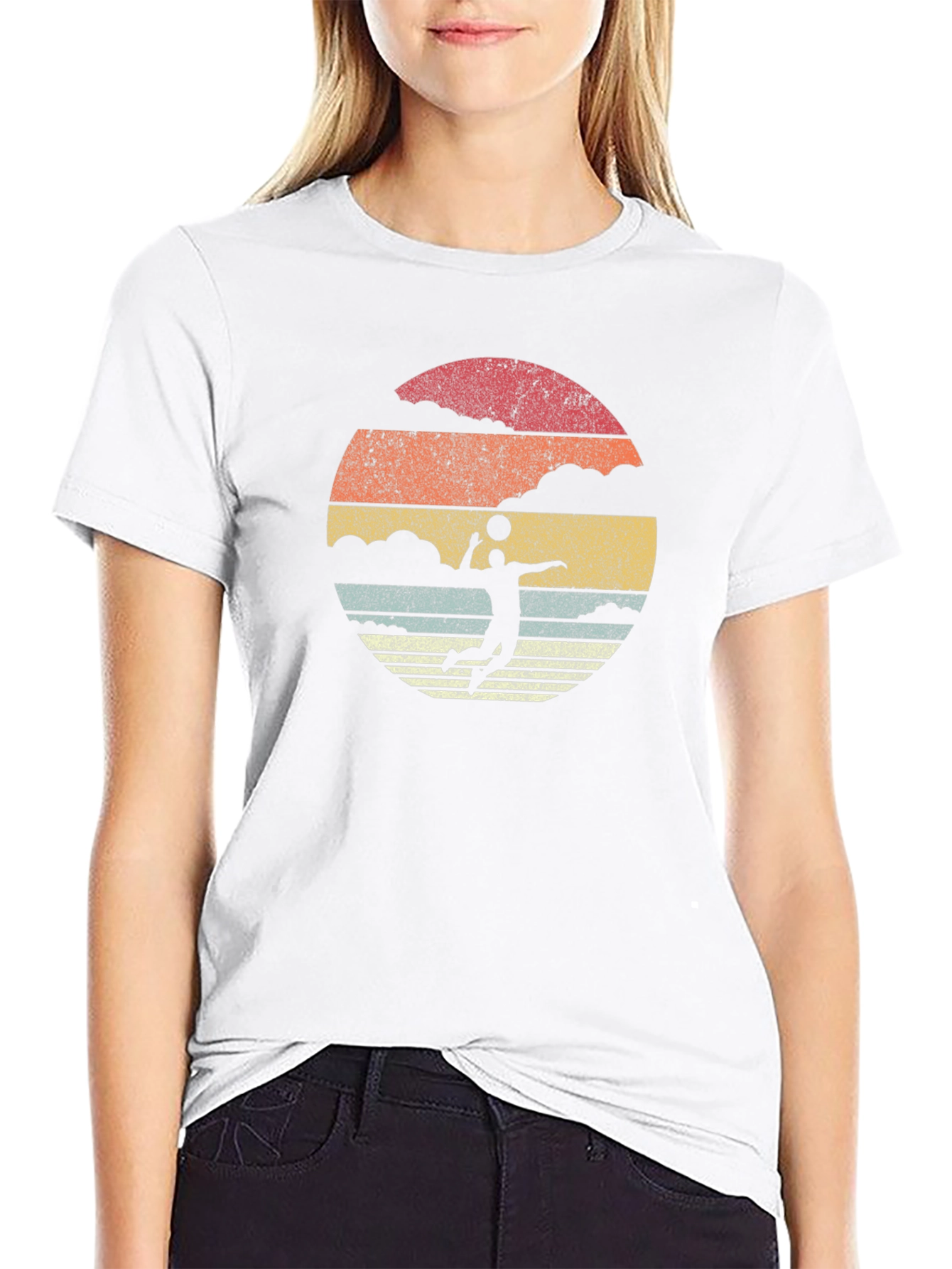 Black Retro Volleyball Sunset Graphic T-Shirt view 9