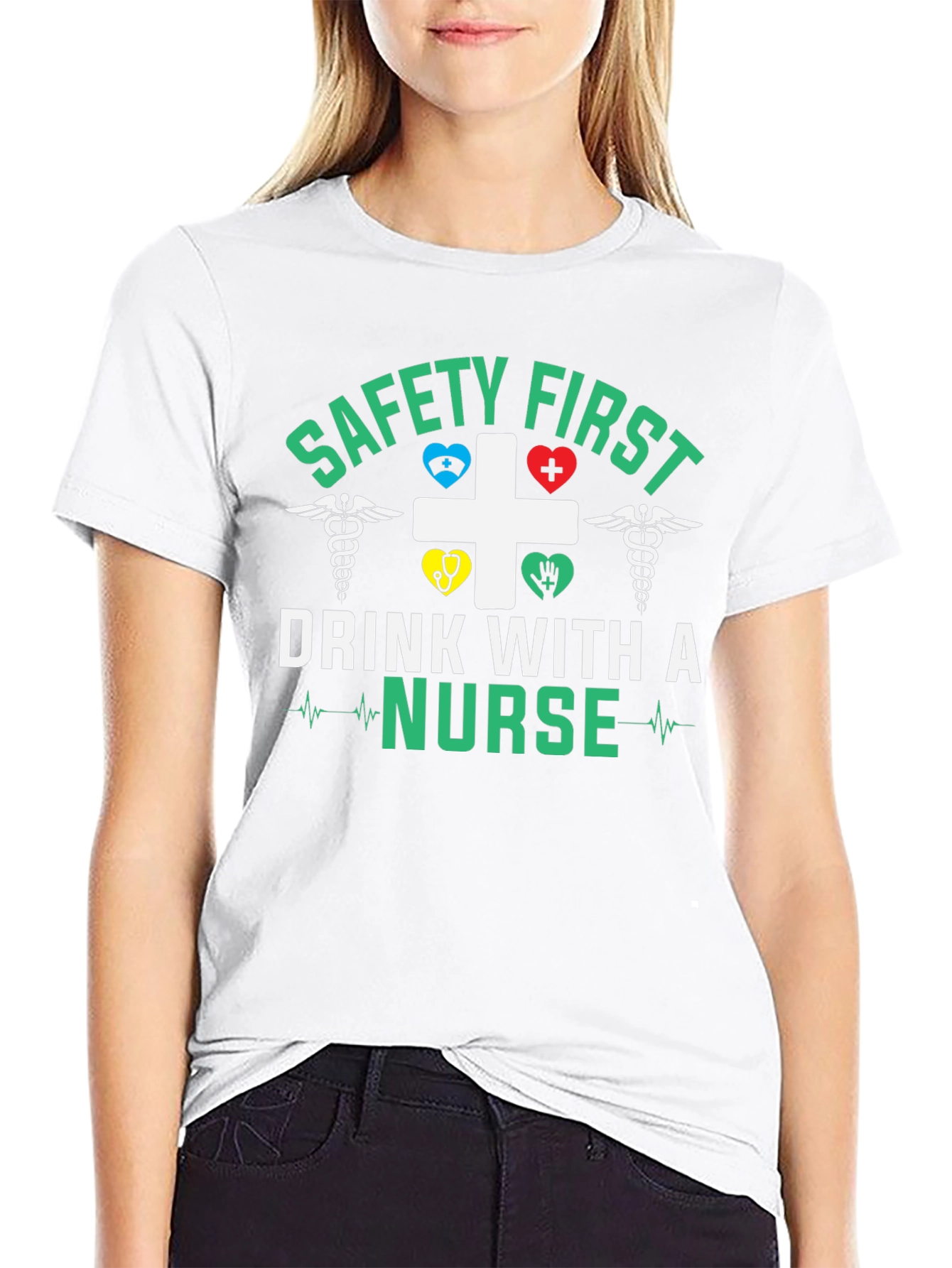 Black Safety First Drink With a Nurse T-Shirt view 9