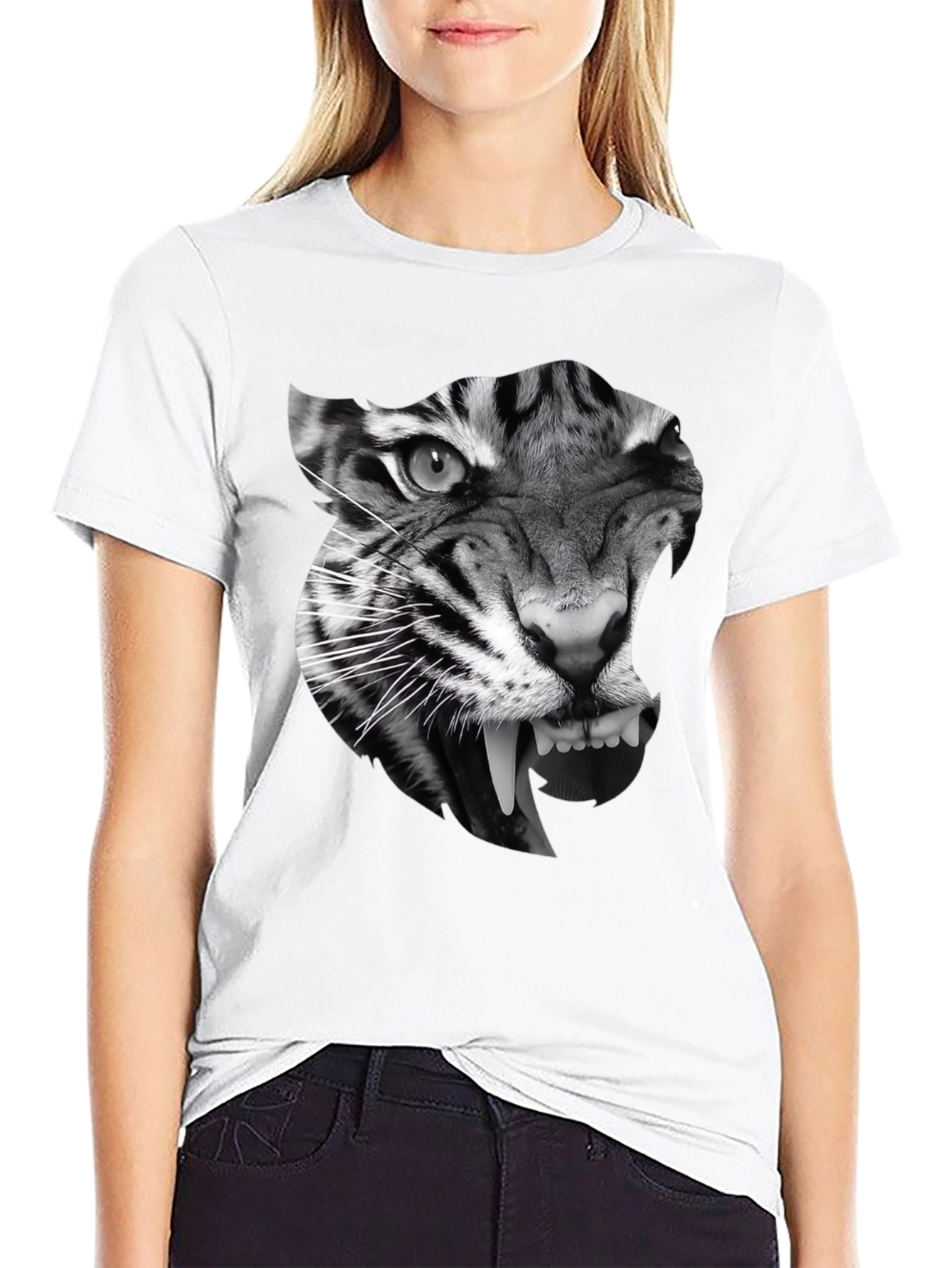 Black Men's Black T-Shirt with Tiger Graphic view 9