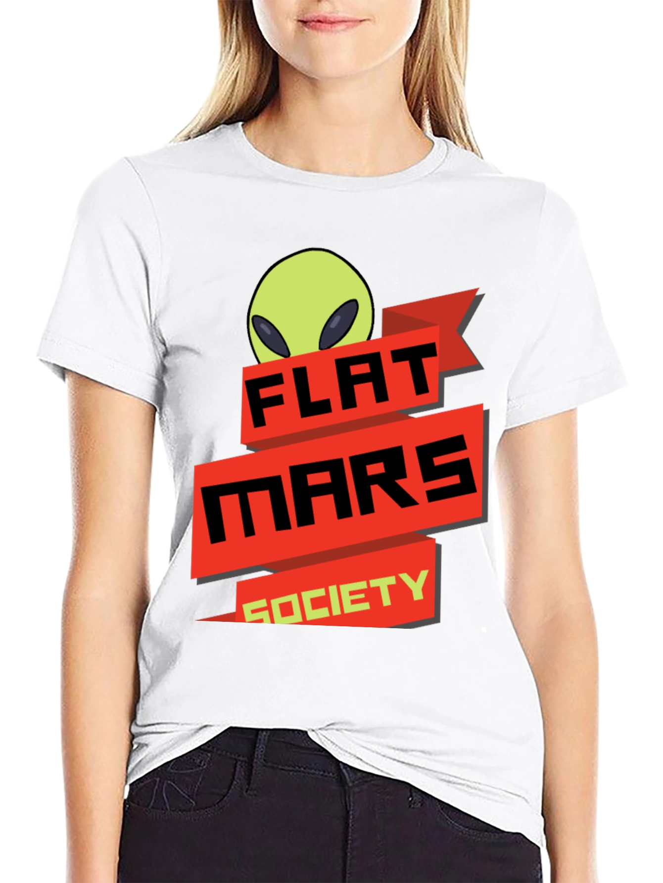 Black Flat Mars Society T-Shirt - Alien Graphic Tee view 9