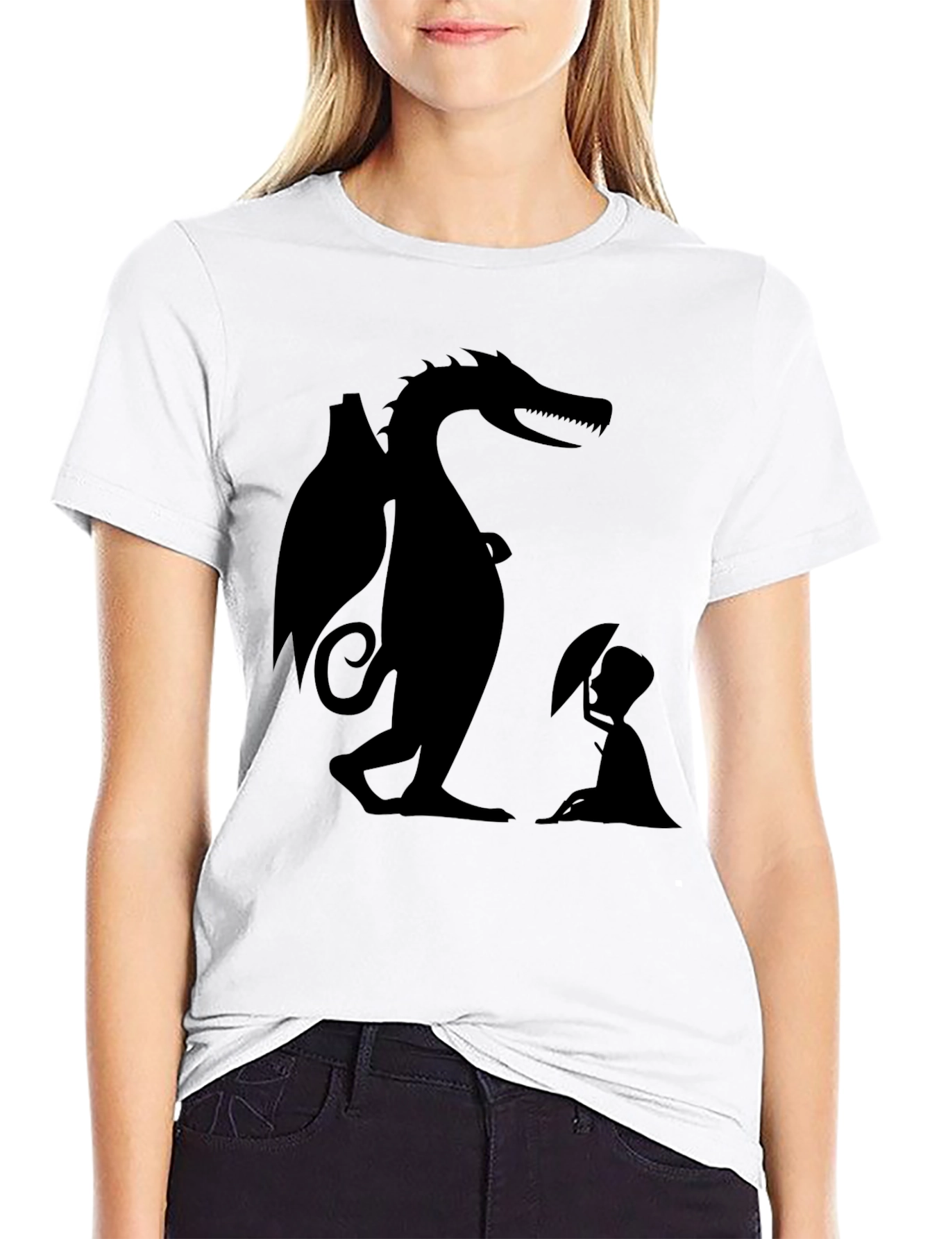 Black Dragon and Boy Graphic Tee - Black Cotton Blend view 9