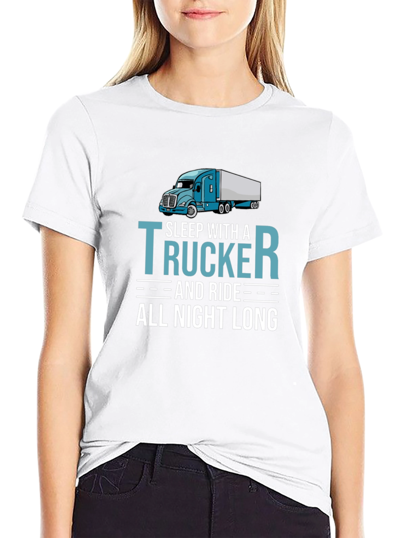 Black Trucker T-Shirt - Sleep With a Trucker All Night Long view 9