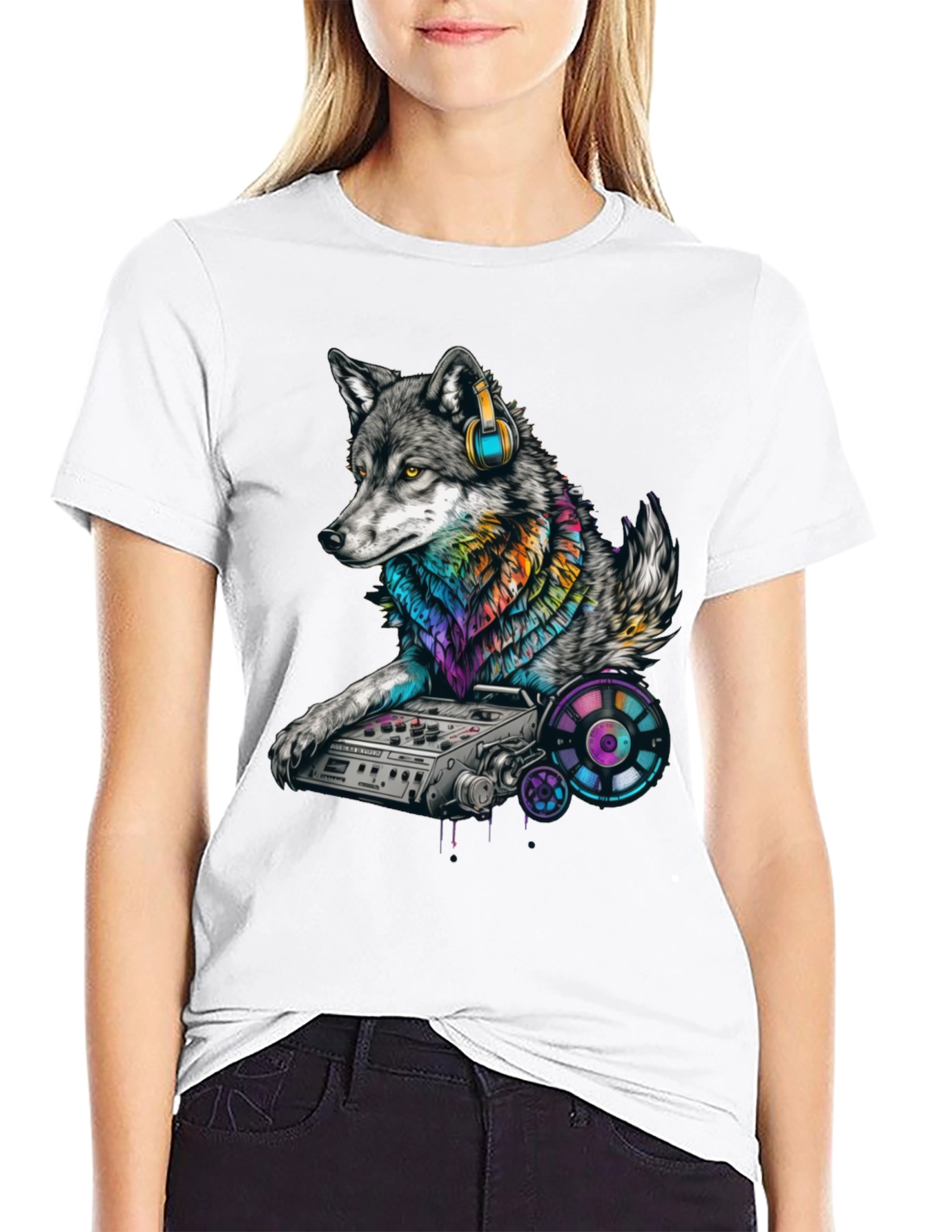 Black DJ Wolf Graphic T-Shirt - Cool Music Lover Tee view 9