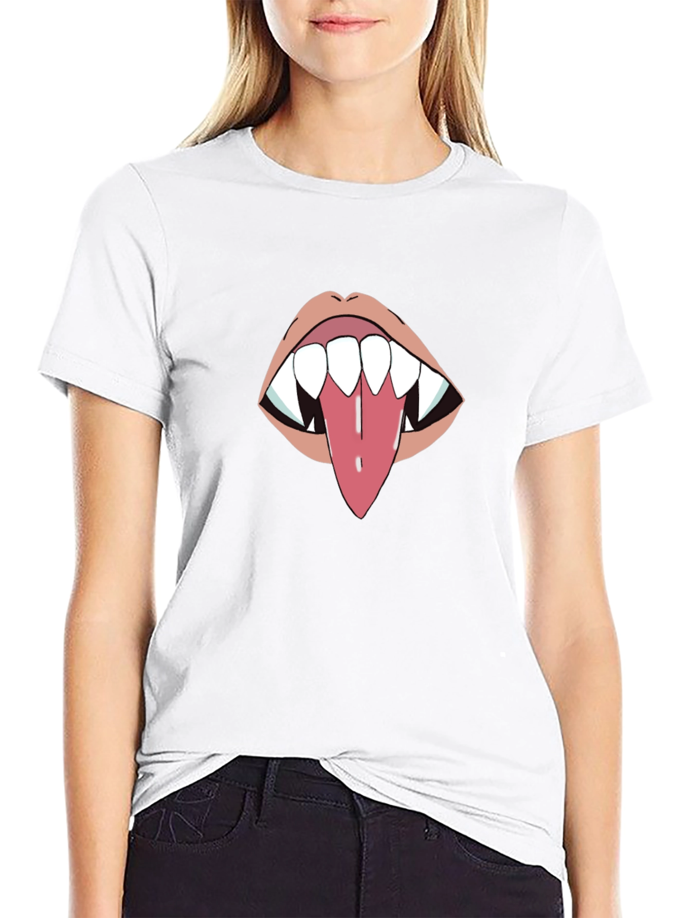 Black Vampire Tongue Graphic T-Shirt - Black view 9