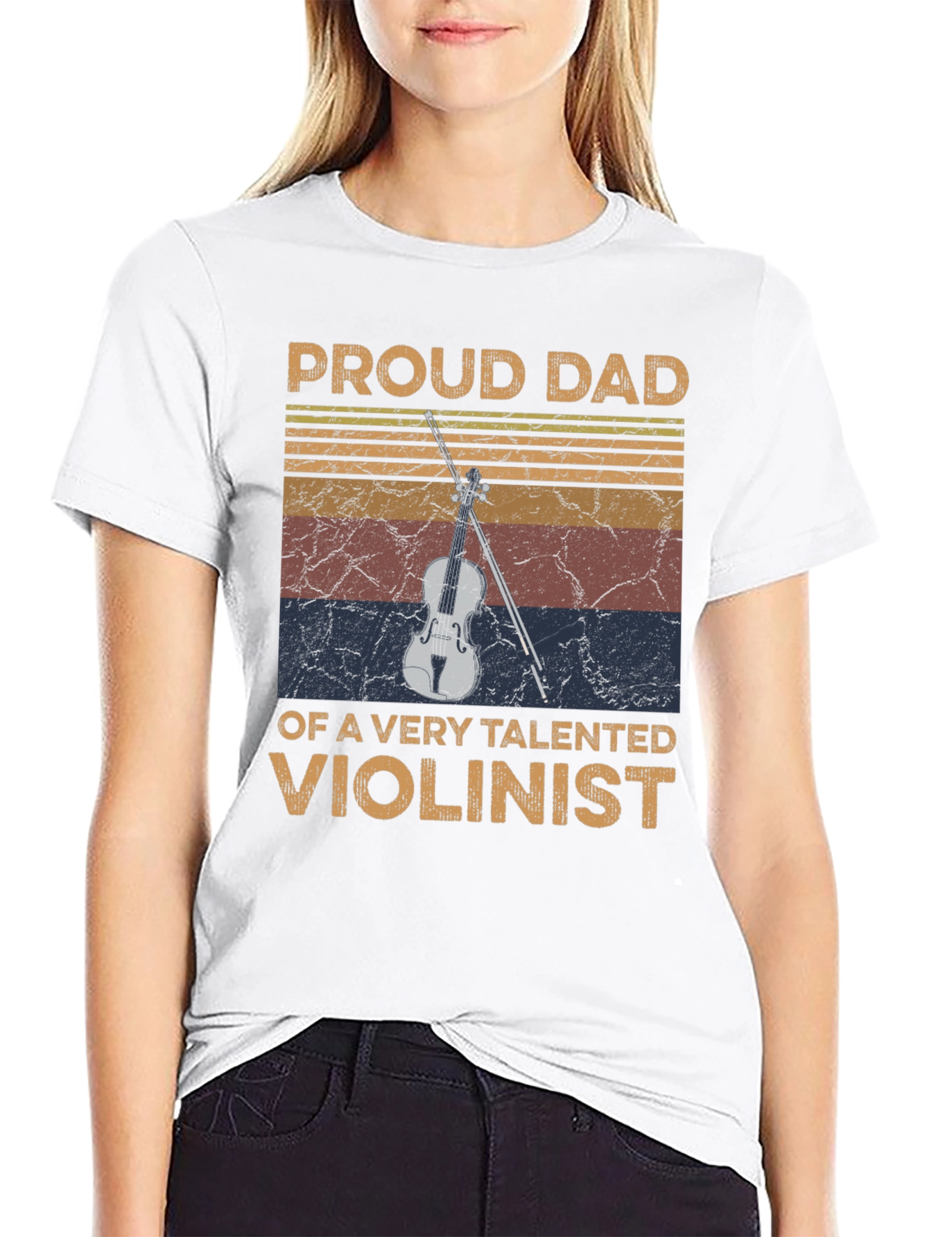 Black Proud Dad Violinist Graphic Tee view 9