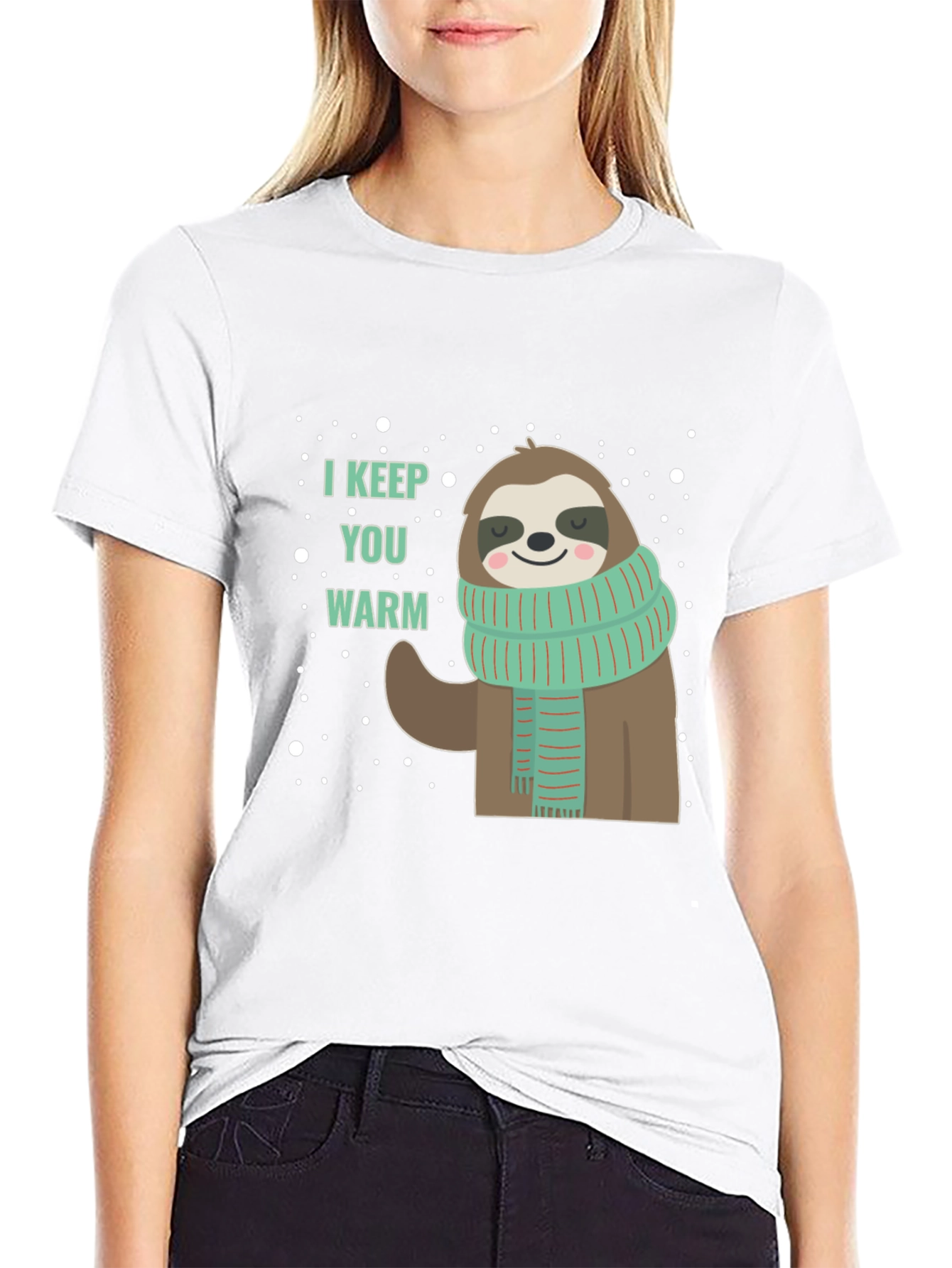 Black Cute Sloth Winter T-Shirt - I Keep You Warm view 9