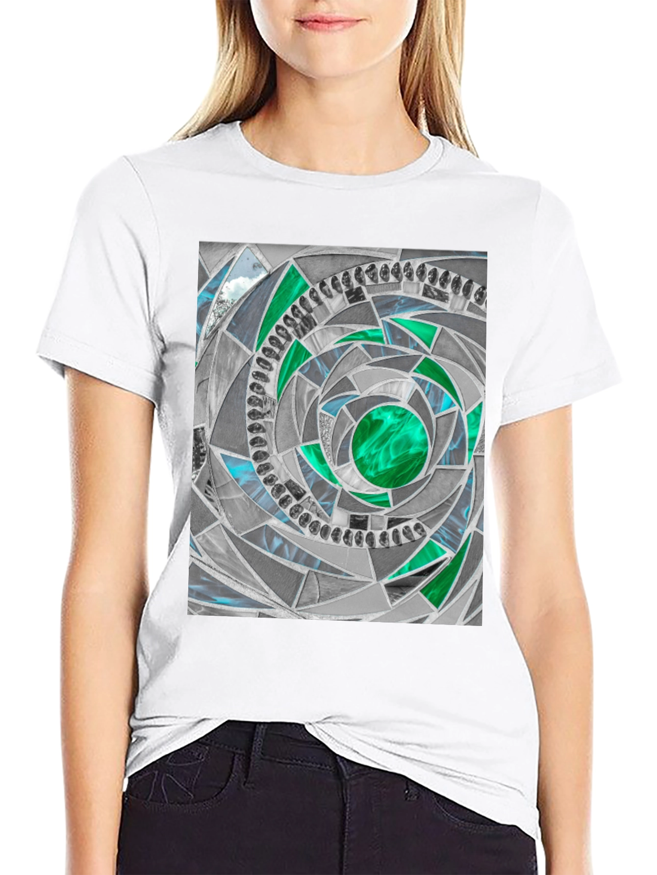 Black Geometric Mosaic T-Shirt - Abstract Art Tee view 9