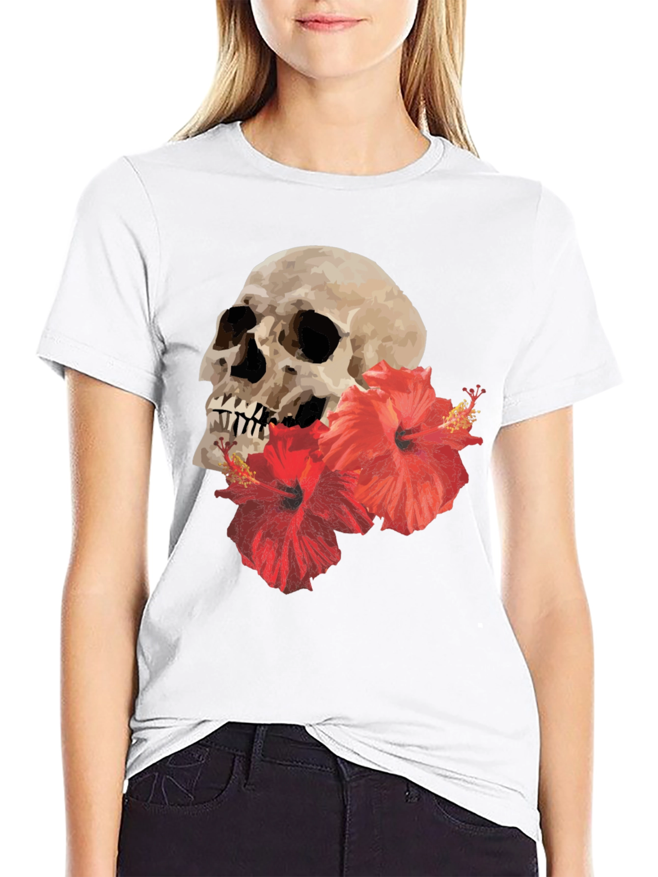 Black Skull & Hibiscus Graphic Tee - Bold Style view 9