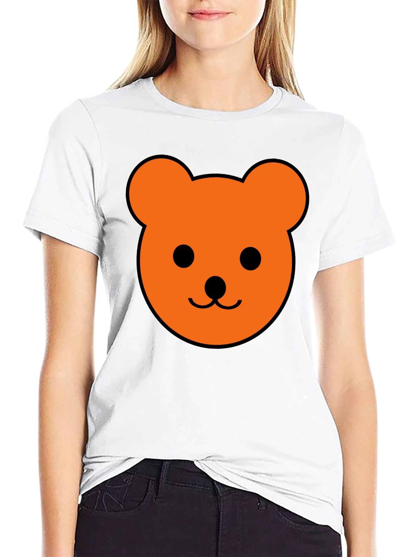 Black Men's Black T-Shirt with Orange Bear Graphic view 9