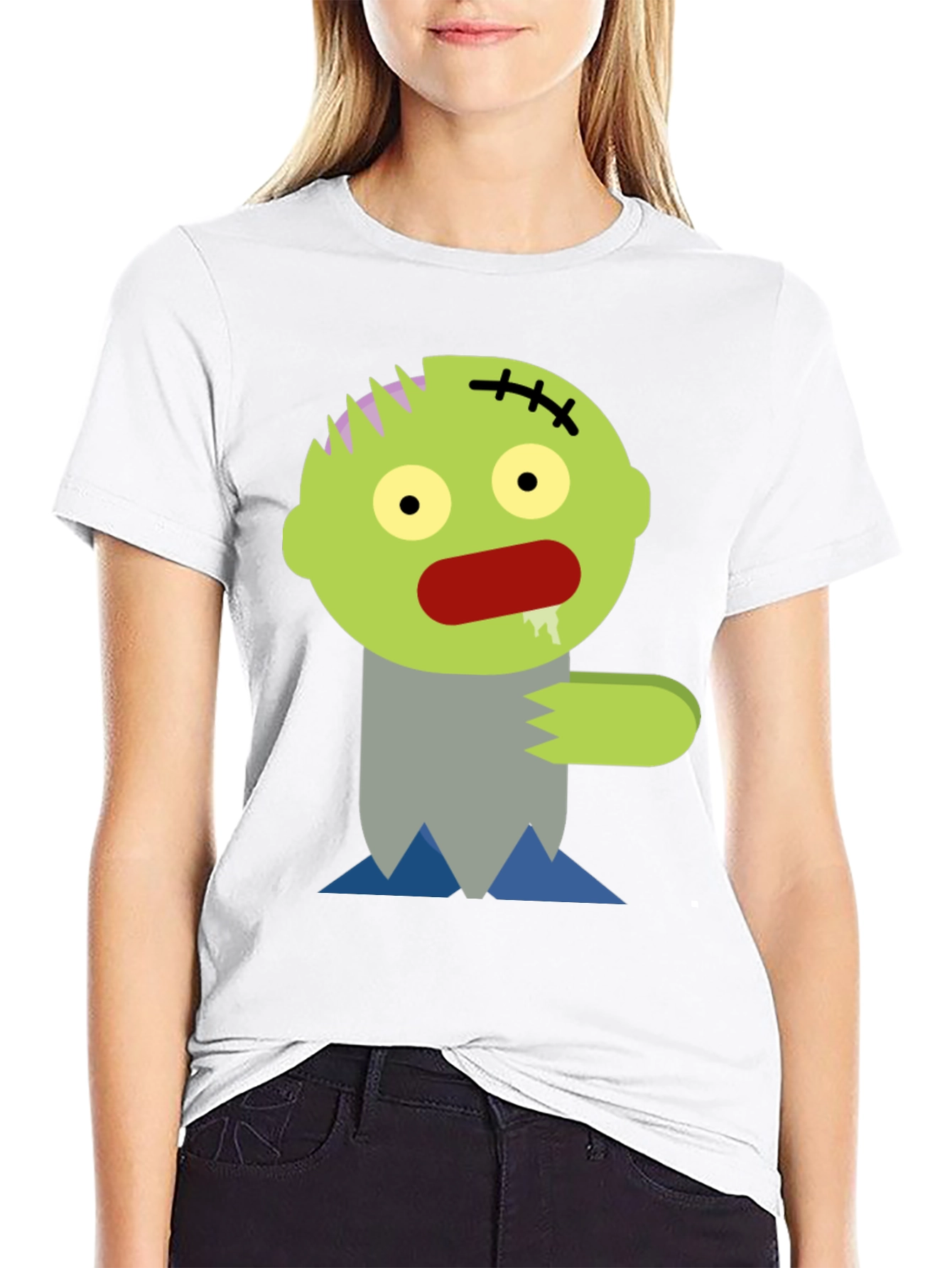Black Zombie Cartoon Graphic T-Shirt view 9