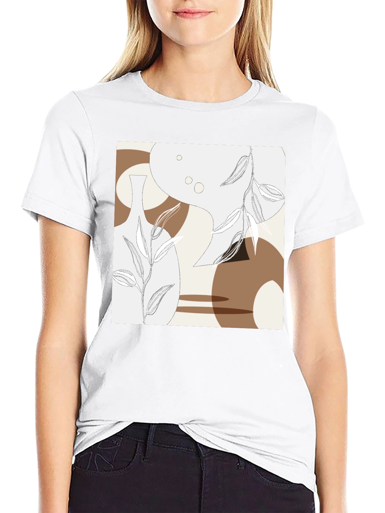 Black Abstract Floral T-Shirt - Modern Botanical Design view 9