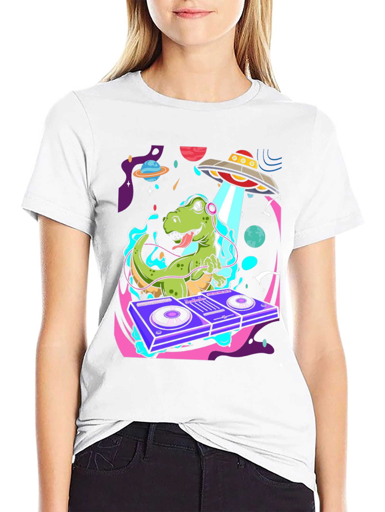 Black Dino DJ Graphic Tee - Out of this World Style view 9