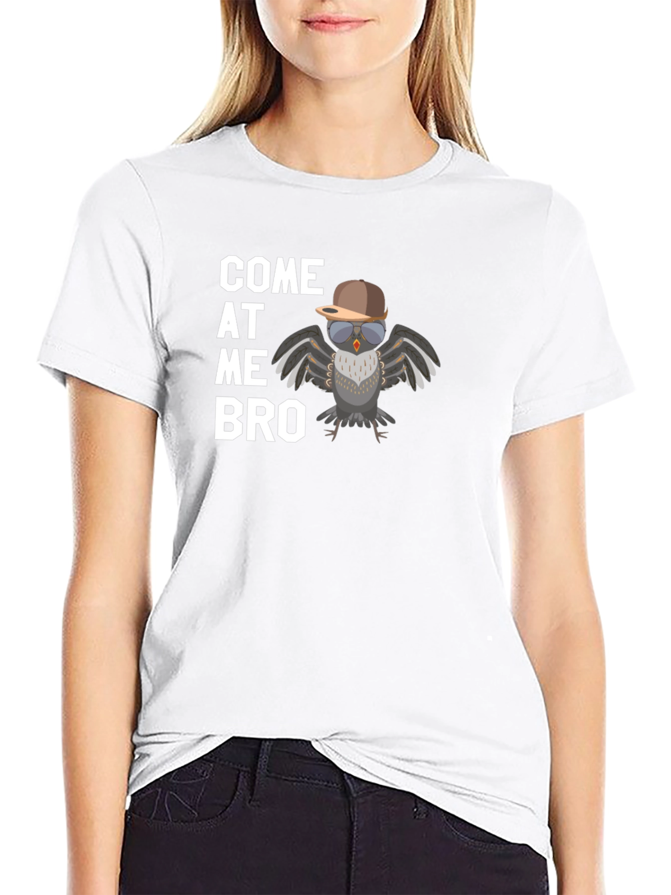 Black Come At Me Bro Owl Tee - Funny Bird T-Shirt view 9