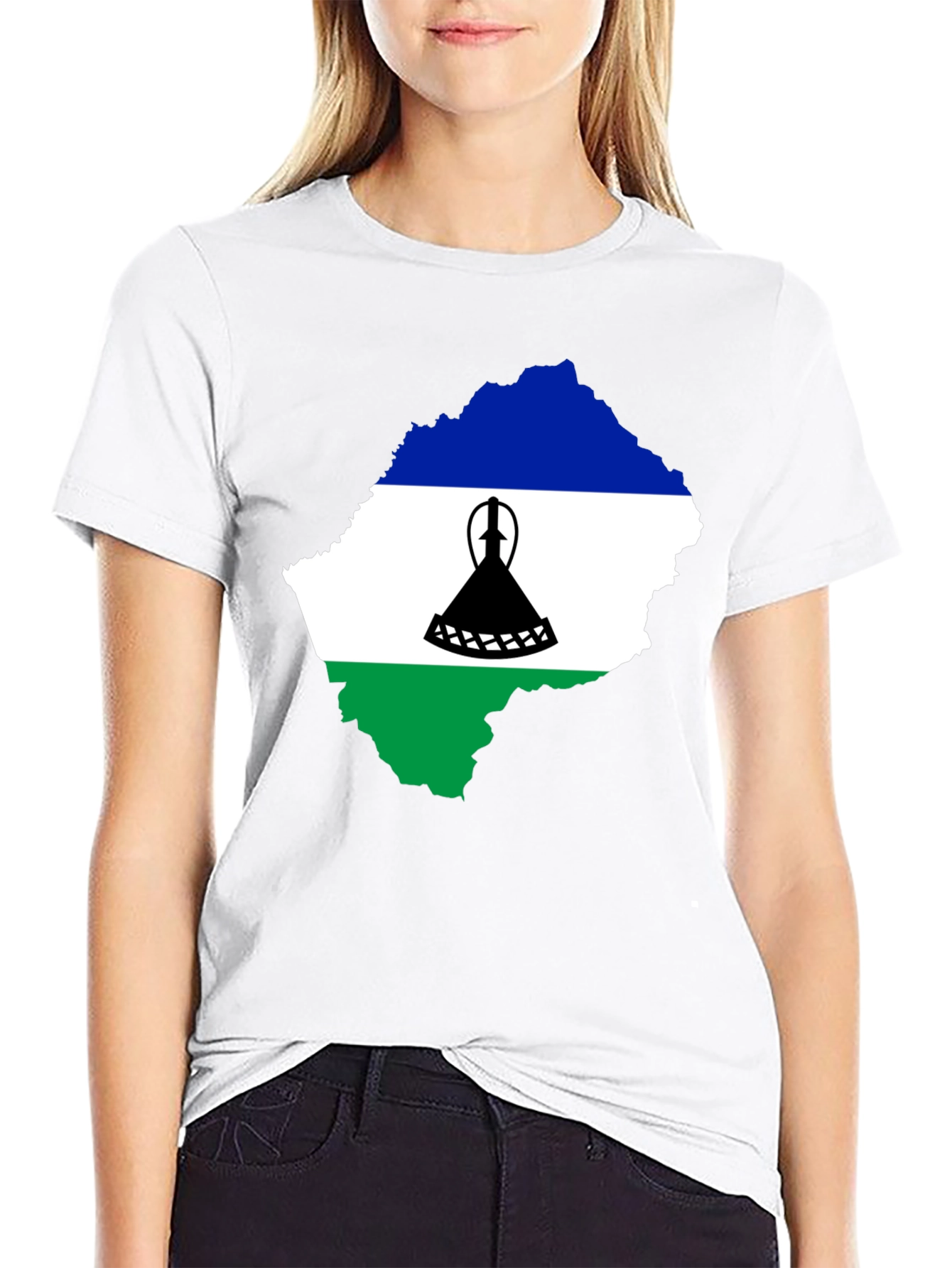Lesotho Flag Map T-Shirt - Black - 9