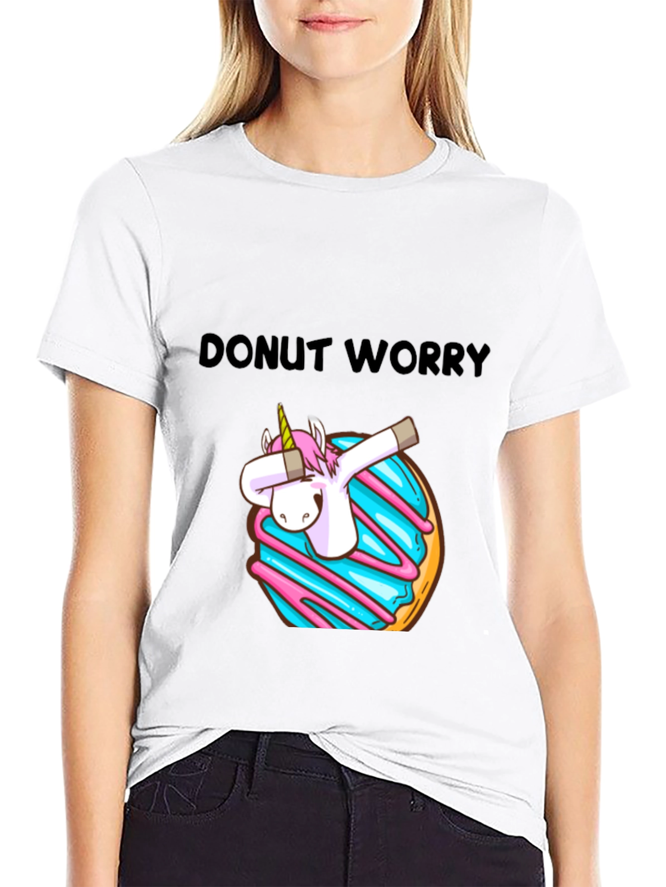 Black Donut Worry Unicorn Dab Graphic T-Shirt view 9