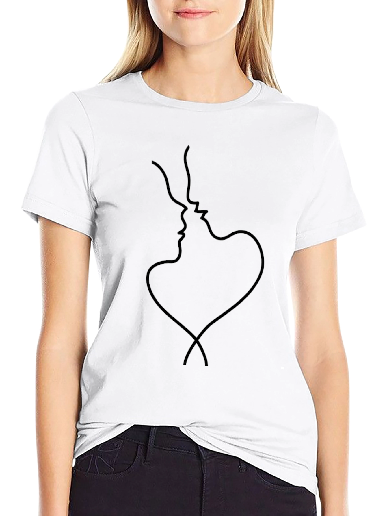 Black Minimalist Kissing Lovers Graphic Tee view 9