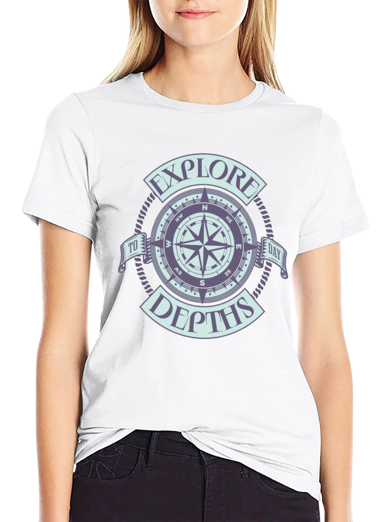 Black Explore Depths Compass Graphic Black T-Shirt view 9