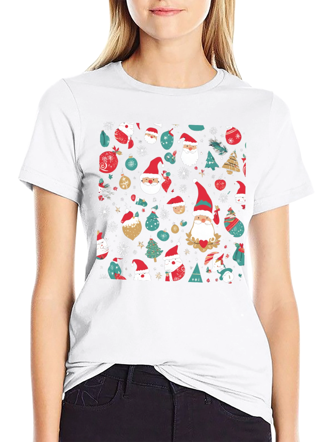 Black Festive Christmas Pattern T-Shirt view 9