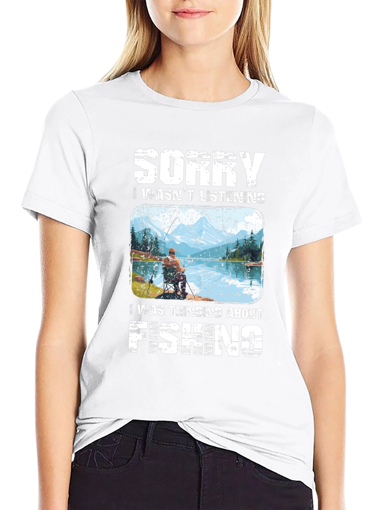 Black Sorry I Wasn't Listening Fishing T-Shirt view 9