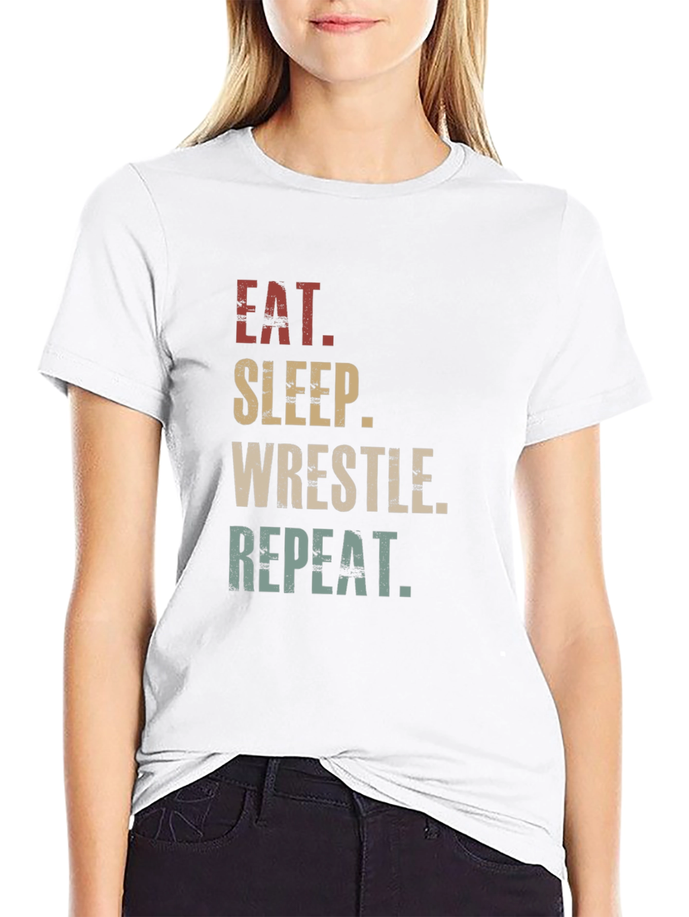 Black Eat Sleep Wrestle Repeat Graphic T-Shirt view 9