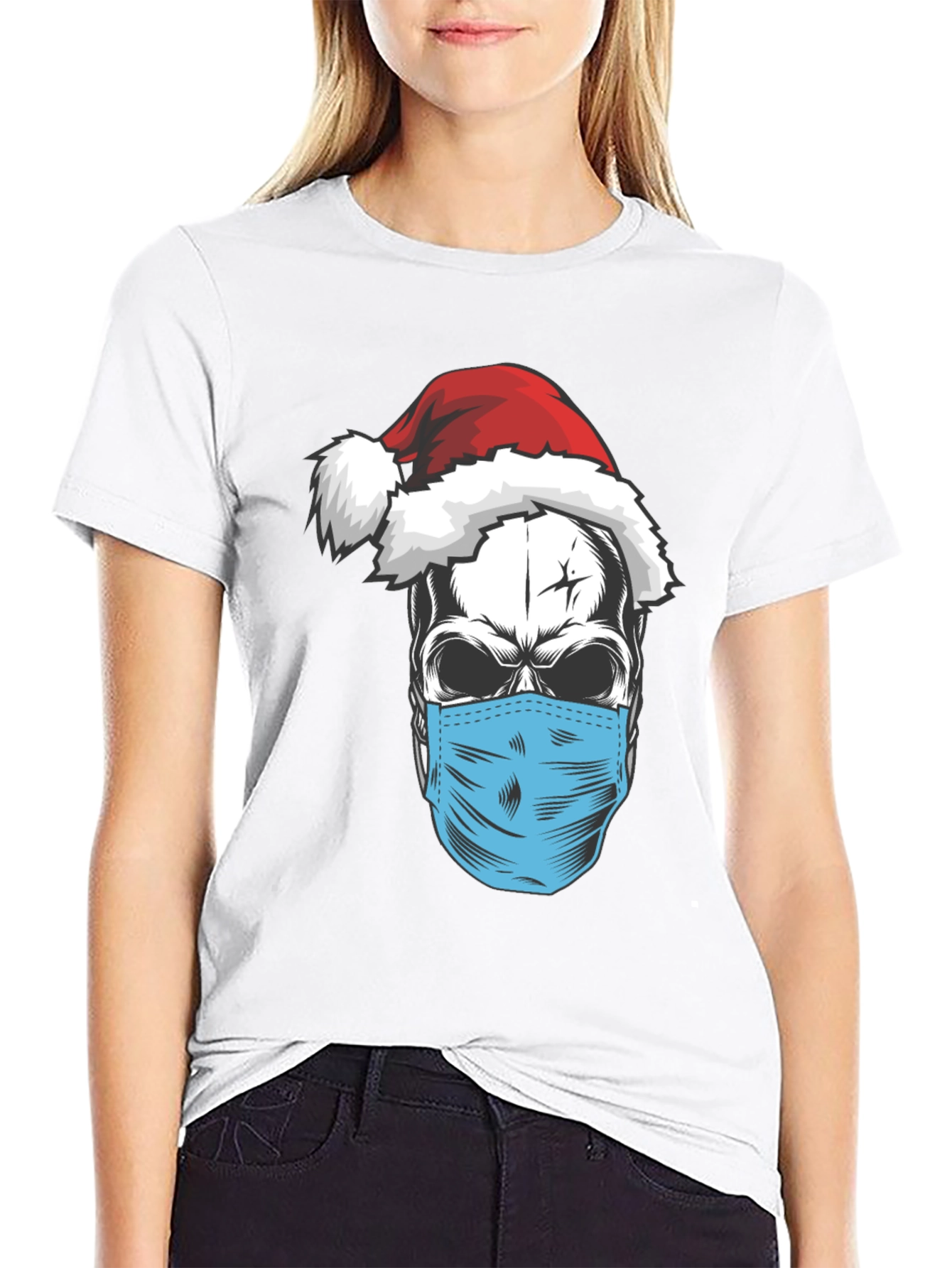 Black Skull Santa Mask T-Shirt - Holiday Humor view 9