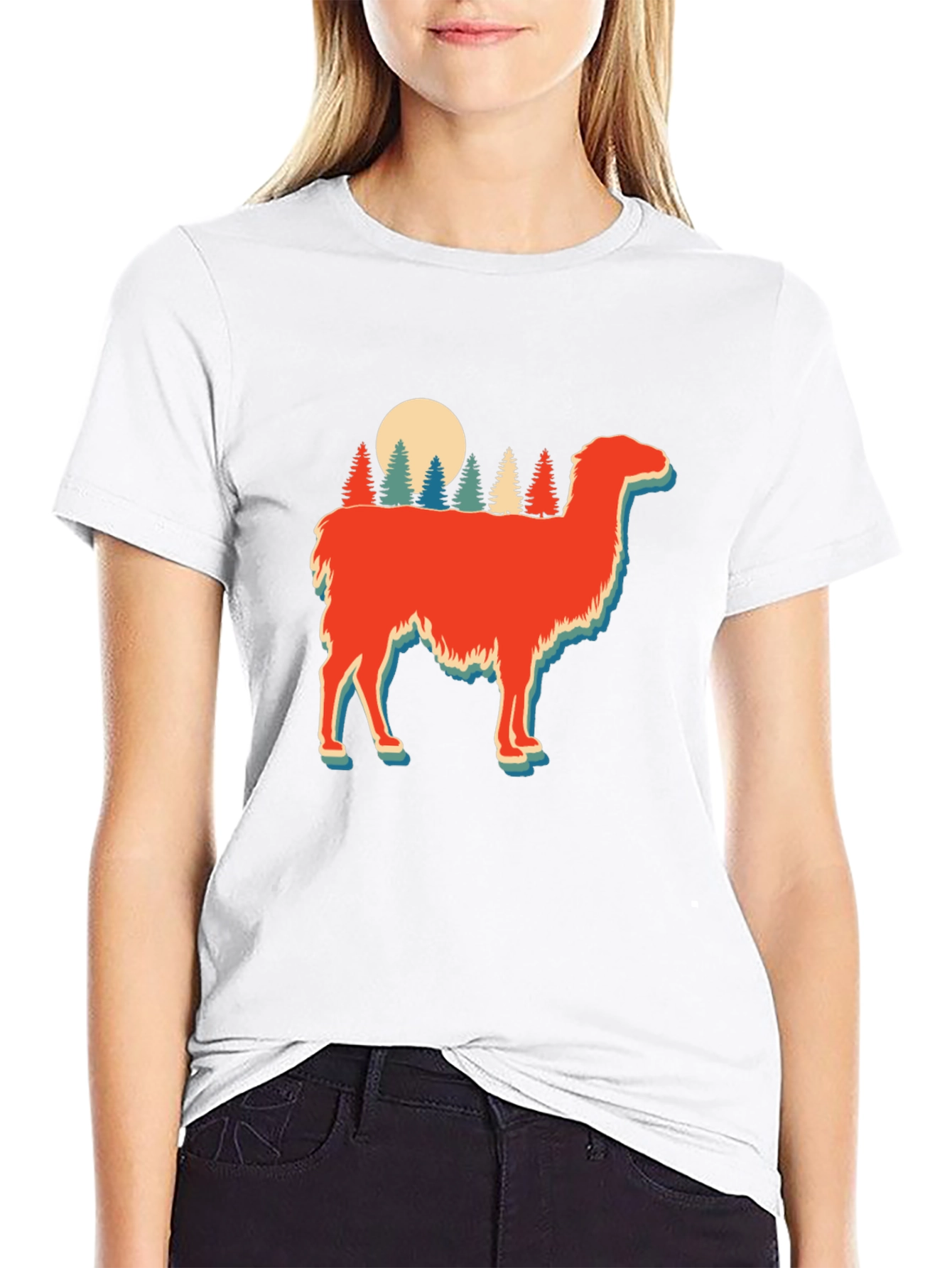 Black Retro Llama Forest Graphic Tee view 9