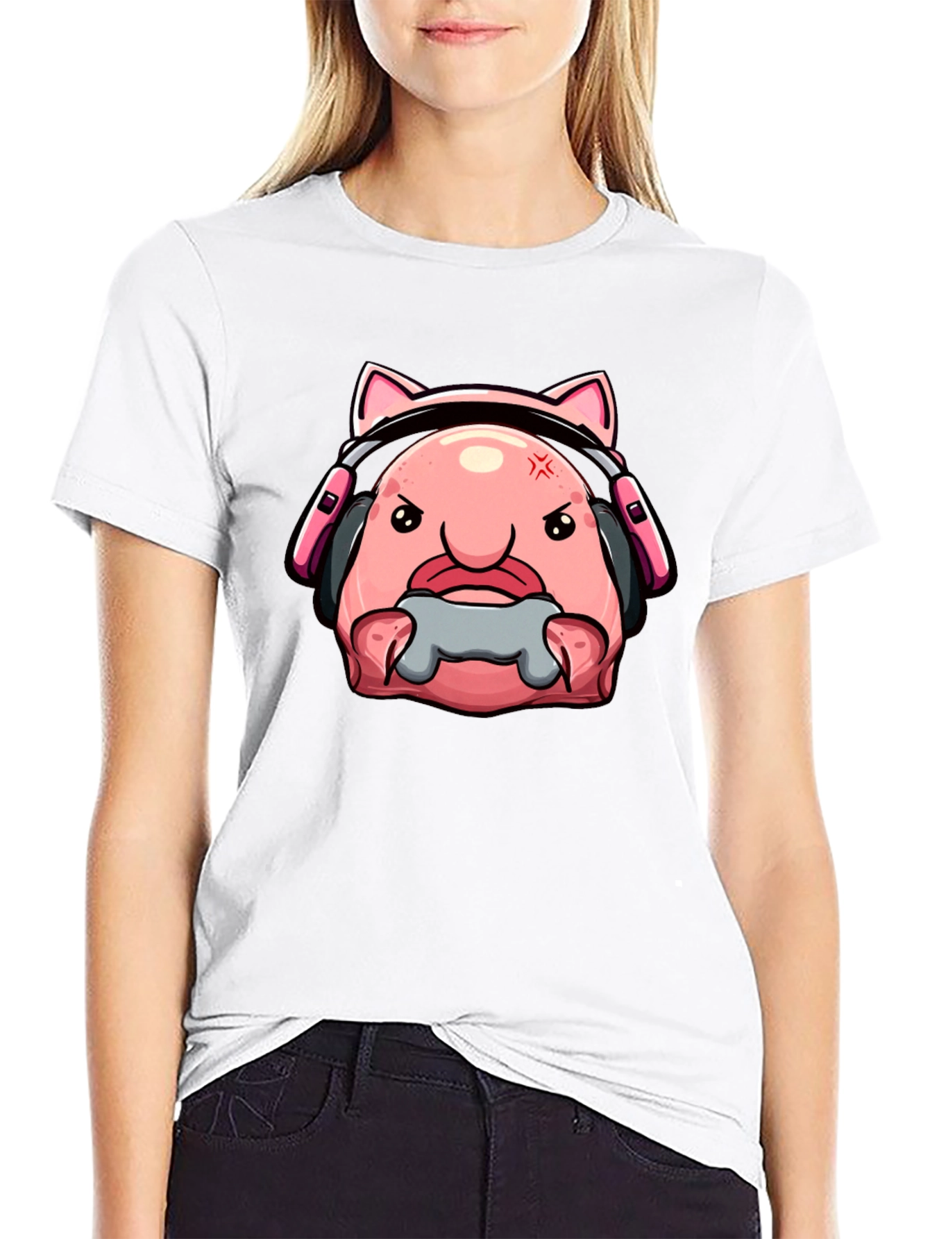 Black Gamer Blobfish T-Shirt - Angry Gaming Bloby view 9