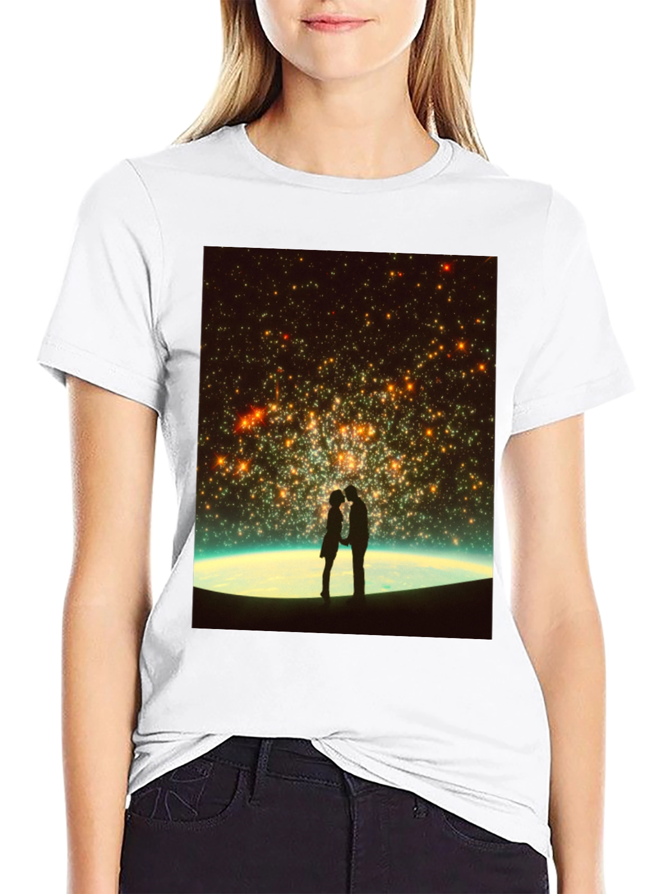 Black Romantic Stargaze T-Shirt - Unisex Black Tee view 9