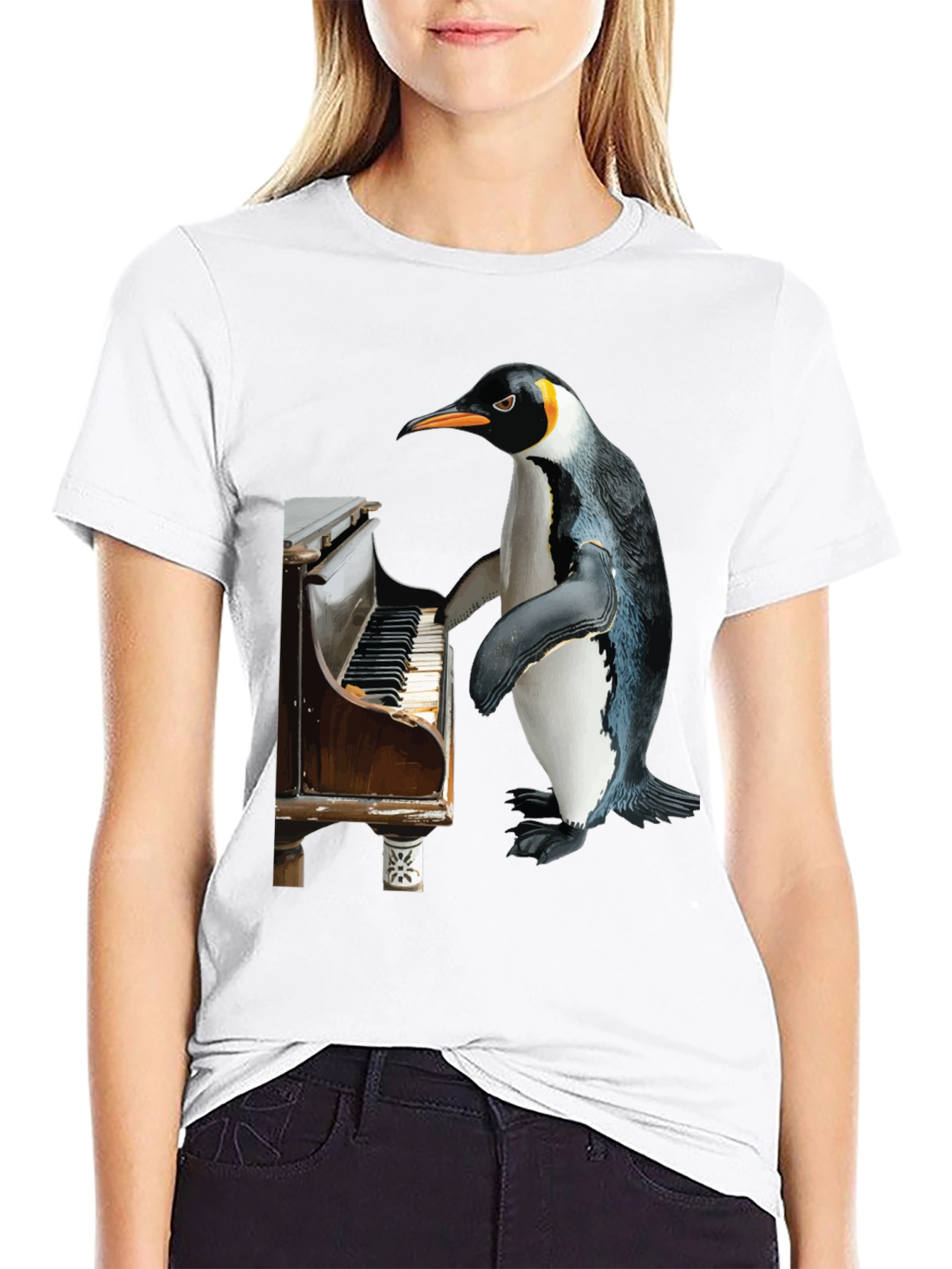 Black Piano Penguin Tee - Funny Music Lover T-Shirt view 9